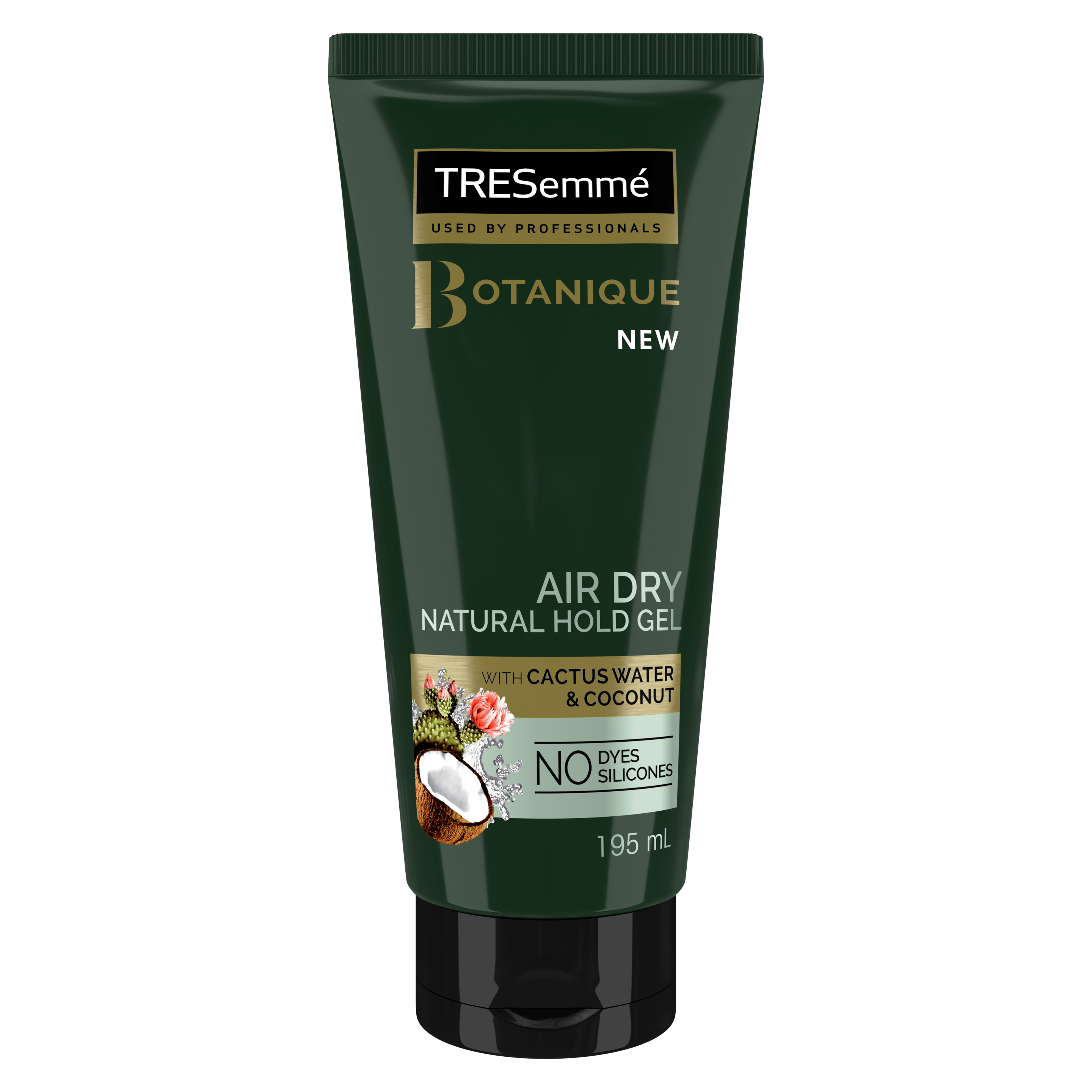 A 195ml bottle of TRESemme Botanique Air Dry Natural hold gel 195ml Front of Pack