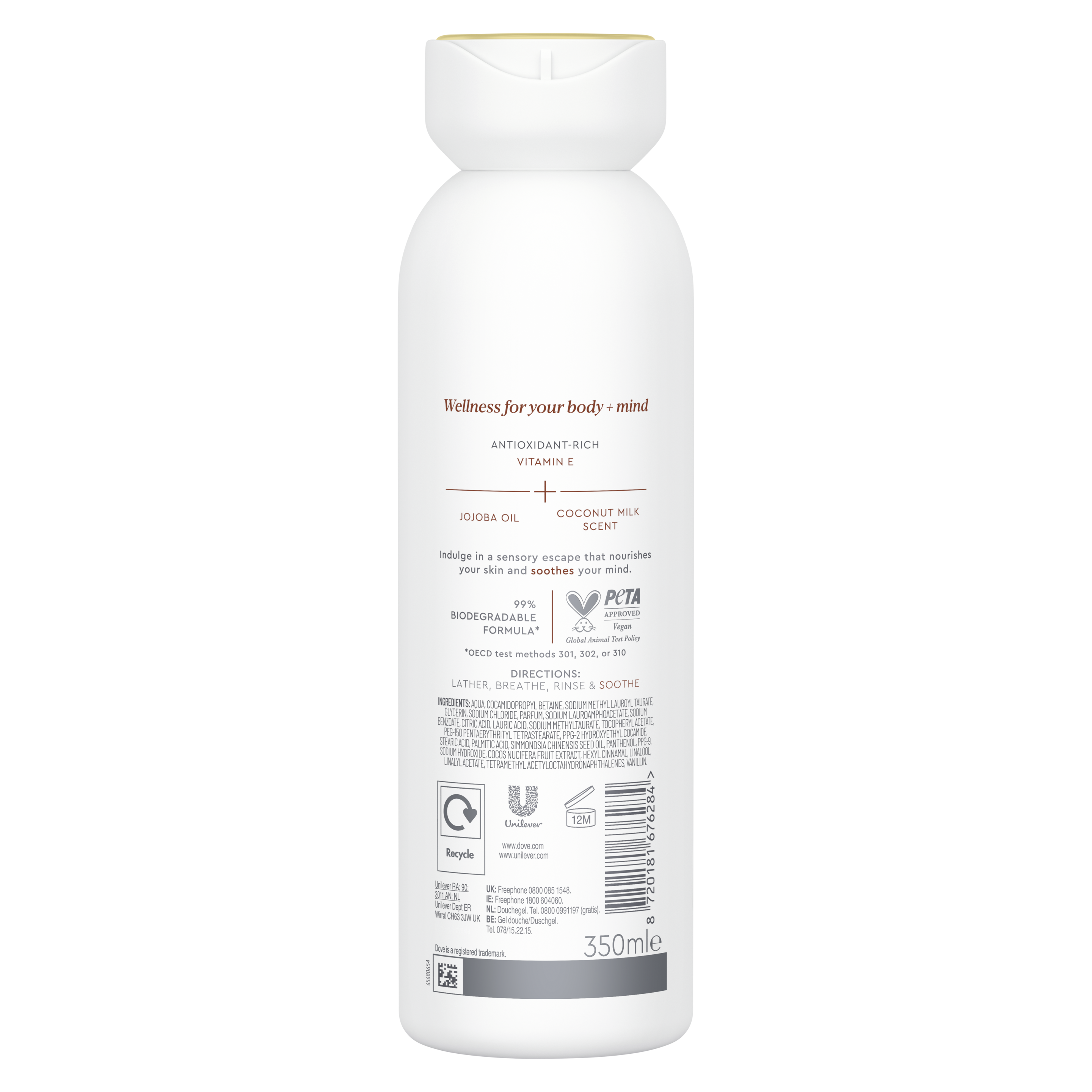Dove body + mind jojoba oil & coconut milk body wash