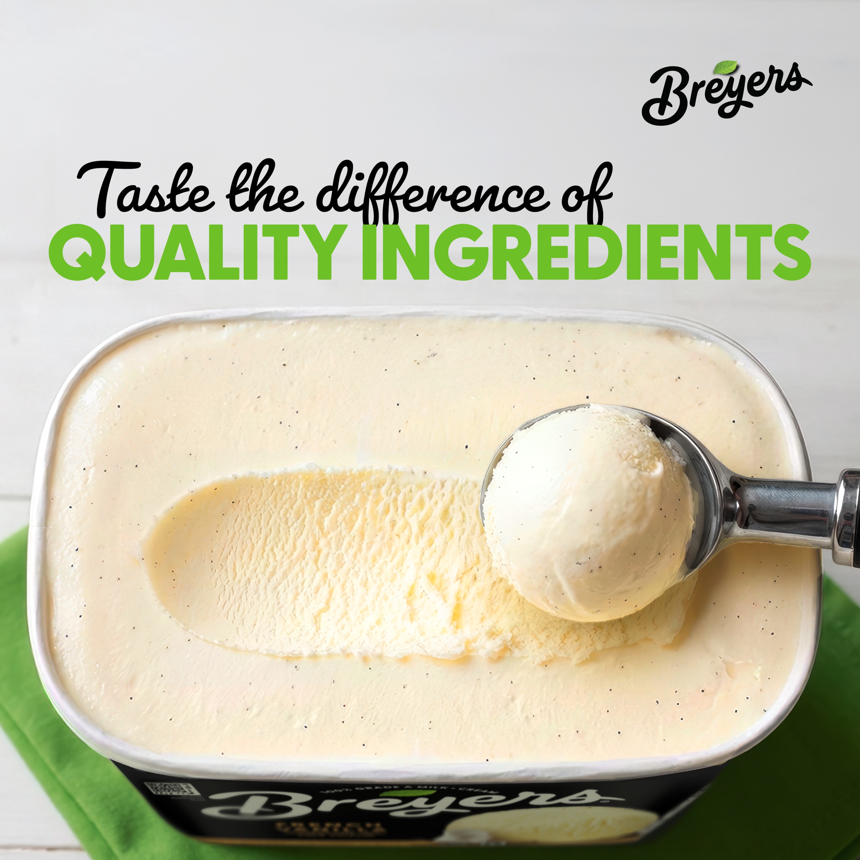 A 48 ounce tub of Breyers® French Vanilla Nutritional Panel