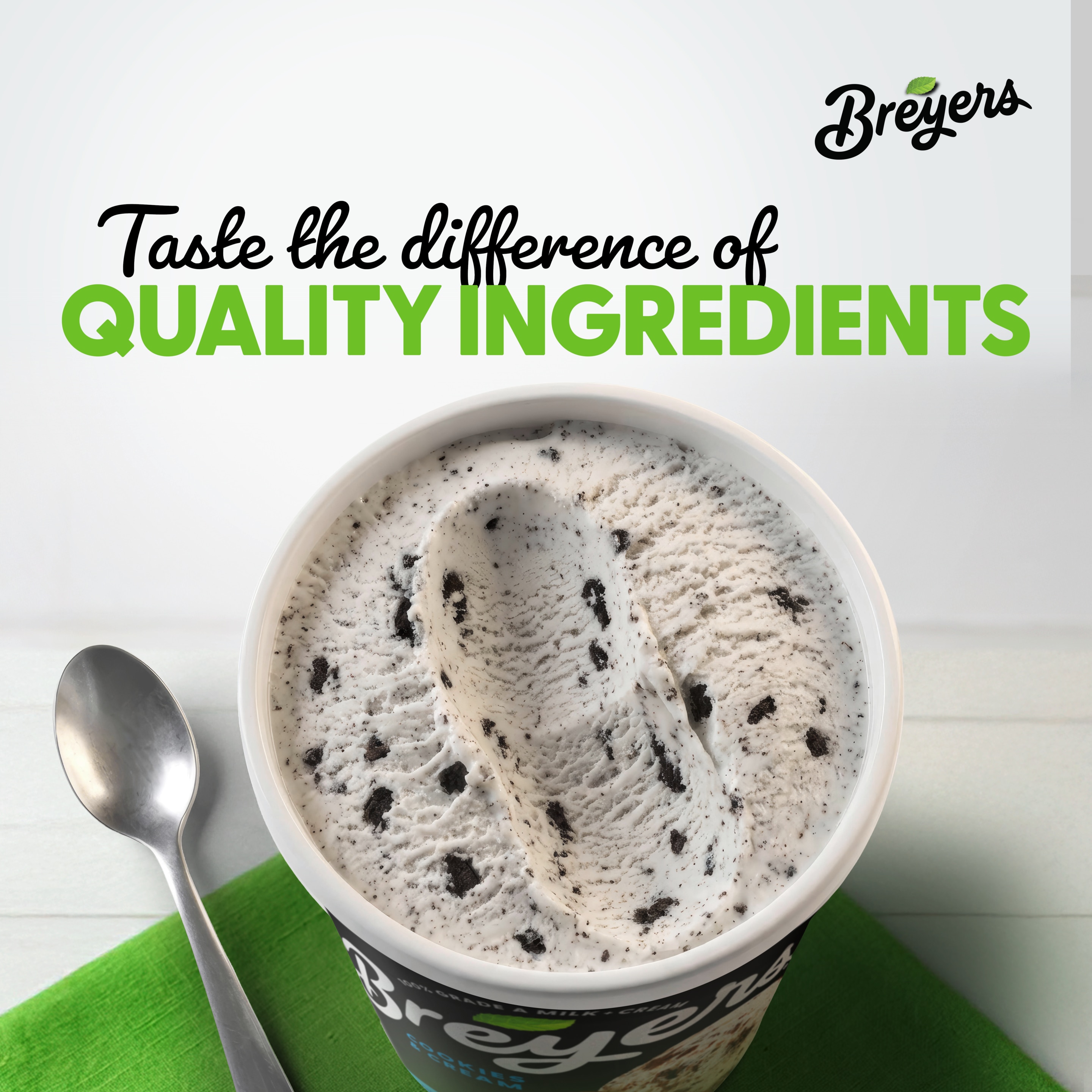 A 16 ounce tub of Breyers® Cookies & Cream Nutritional Panel