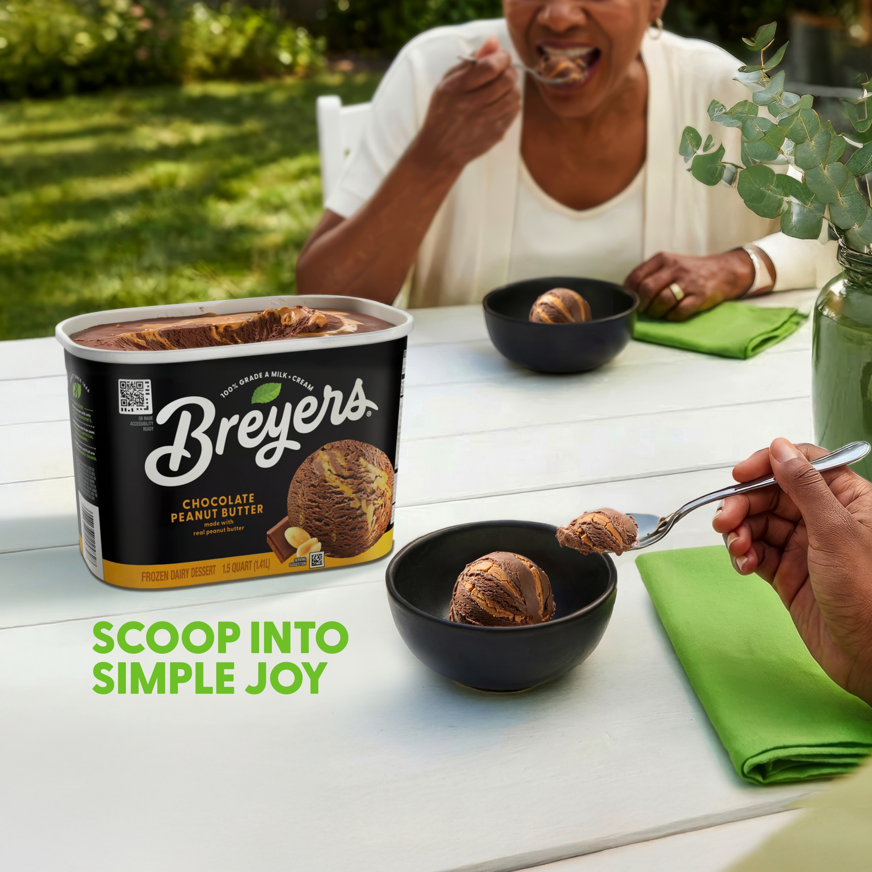 A 48 ounce tub of Breyers® Chocolate Peanut Butter ingredient list