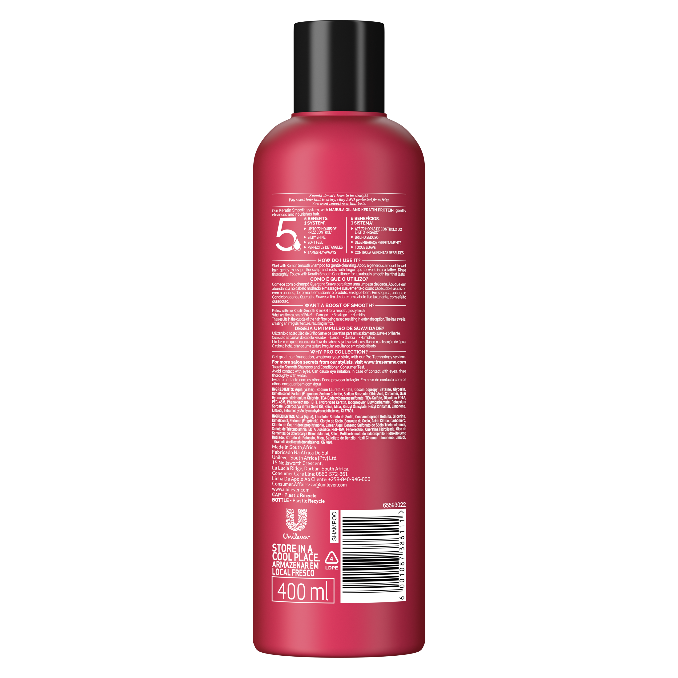 TRESemmé Keratin Smooth Frizz Control  Lower Sulphate Shampoo  400ml packshot