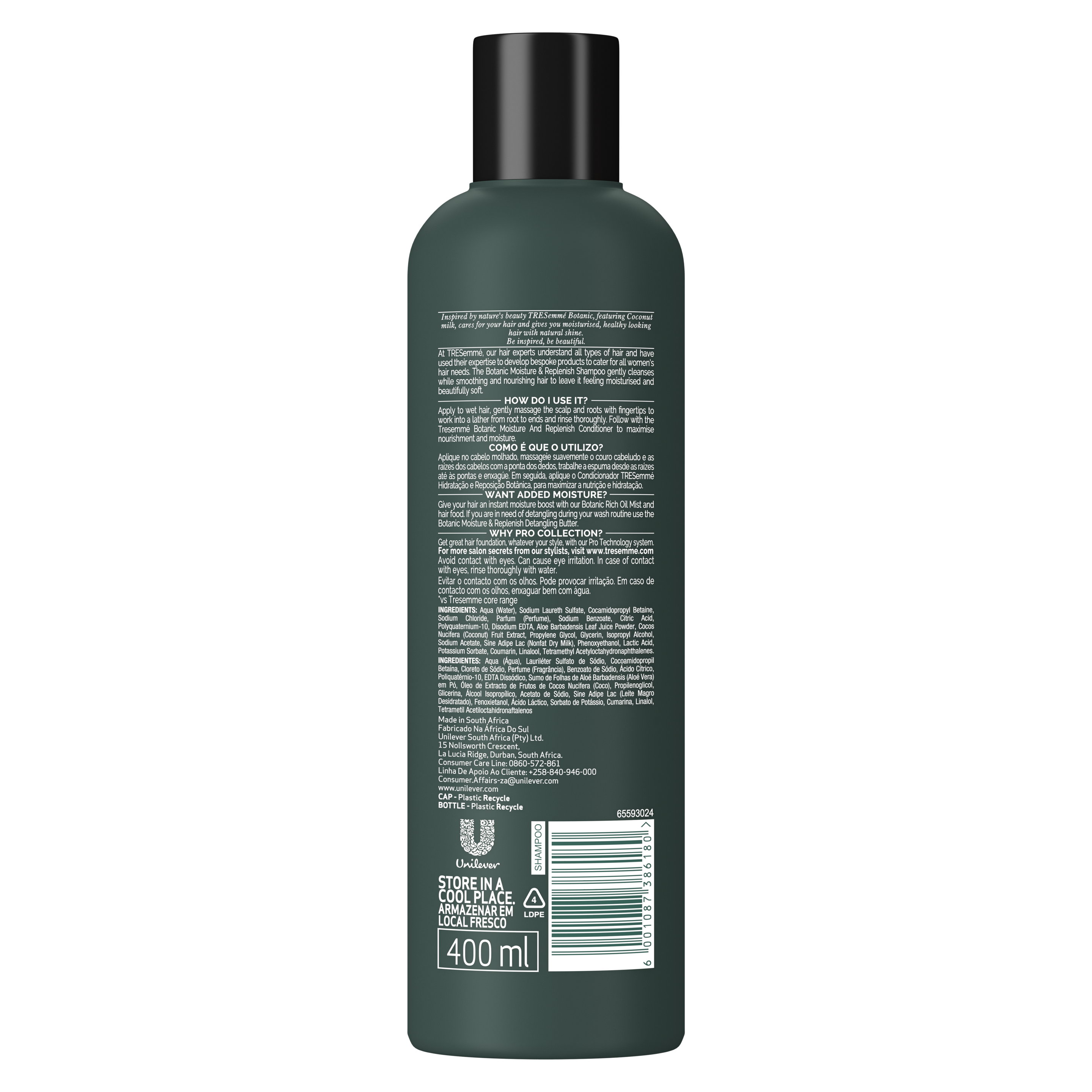TRESemmé Botanic Moisture and Replenish  Lower Sulphate Shampoo  400ml packshot