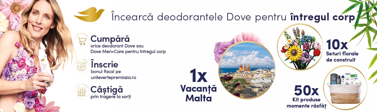 Încearcă deodorantele Dove pentru întregul corp și câștigă!