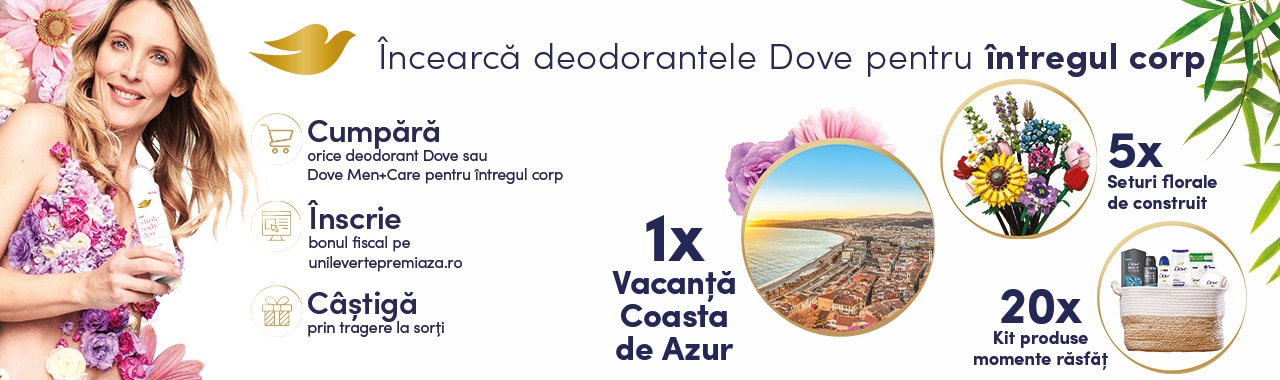 Încearcă deodorantele Dove pentru întregul corp și câștigă!