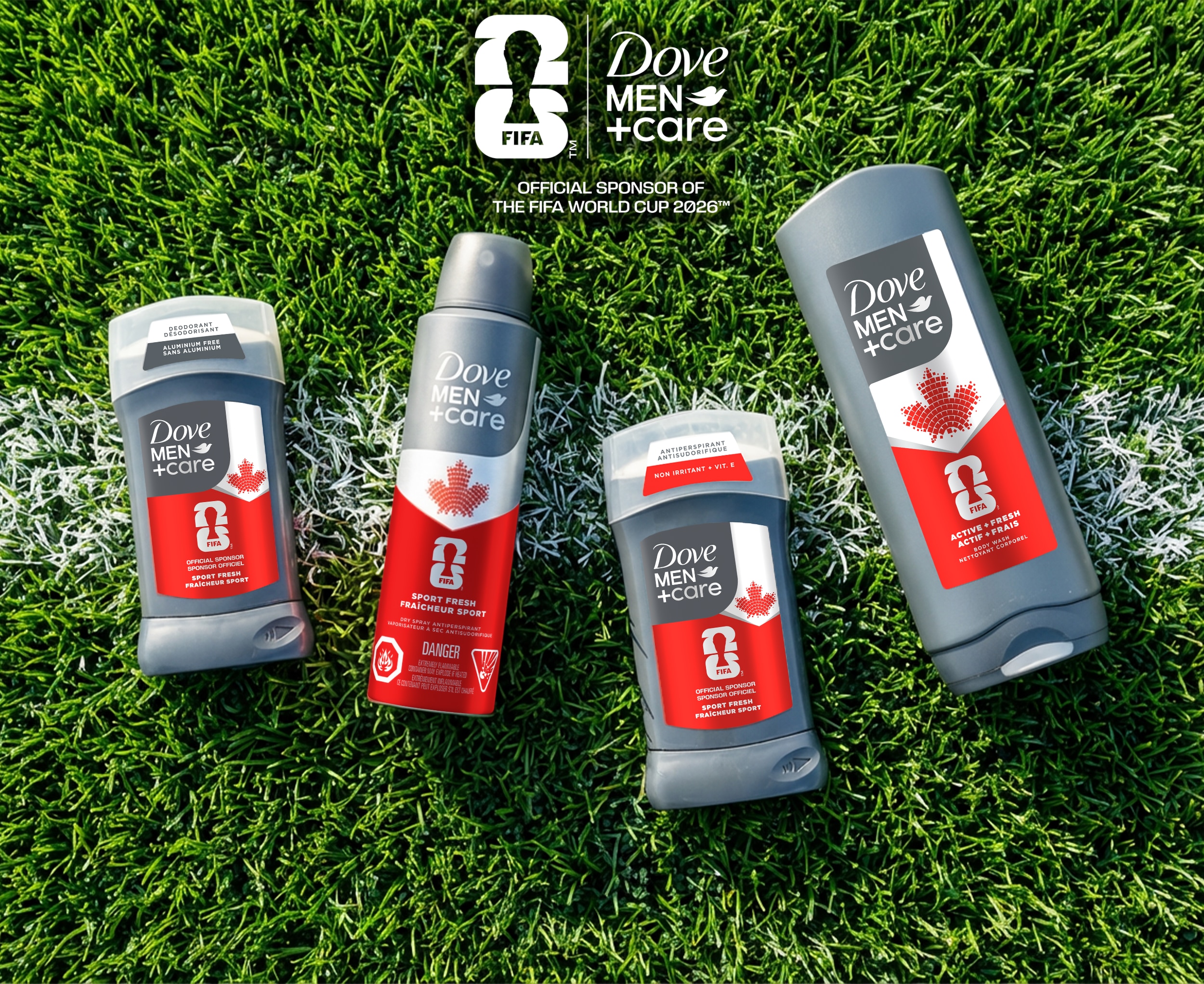 FIFA World Cup 26™ Deodorants displayed on a field