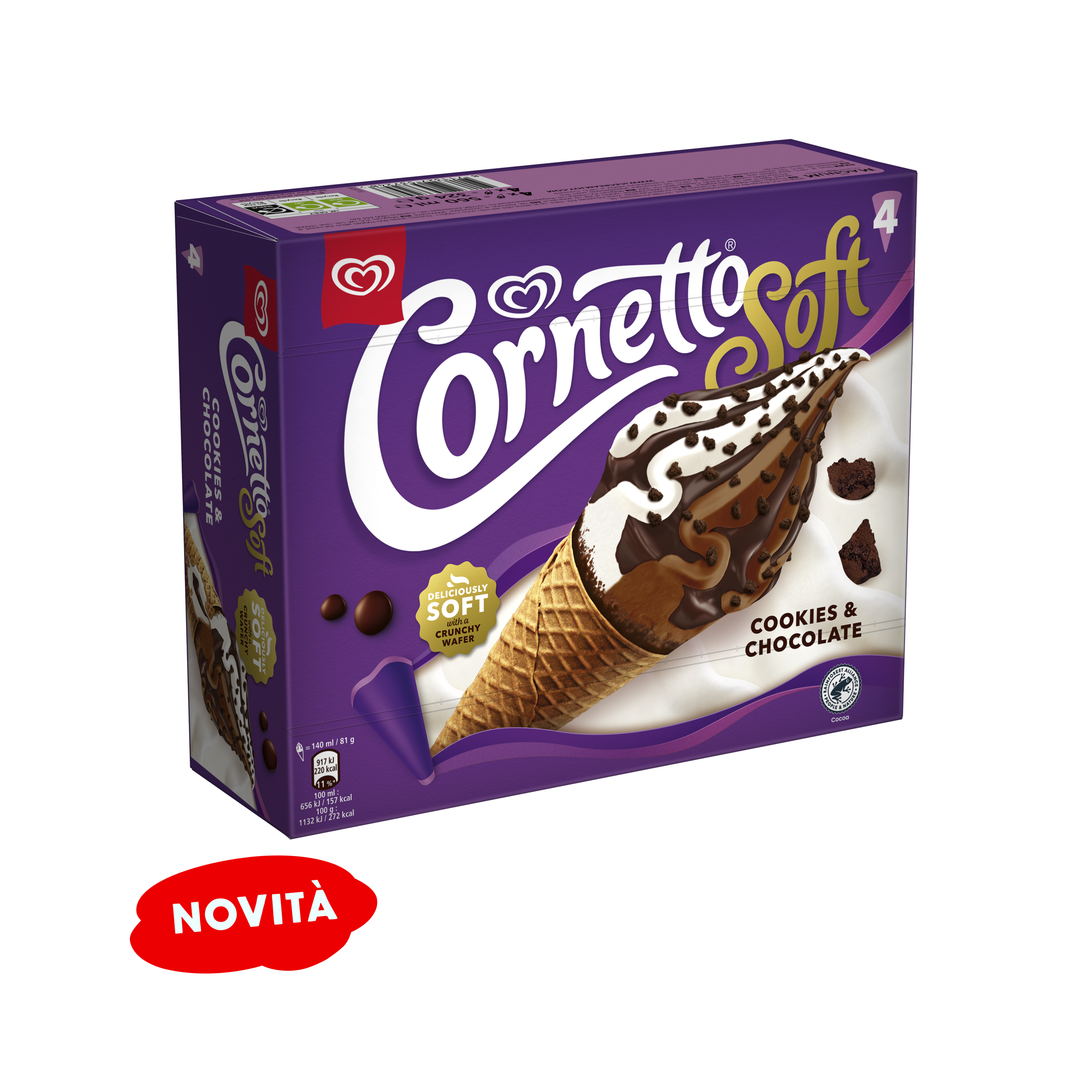 CORNETTO SOFT COOKIES & CHOCOLATE X4 packshot