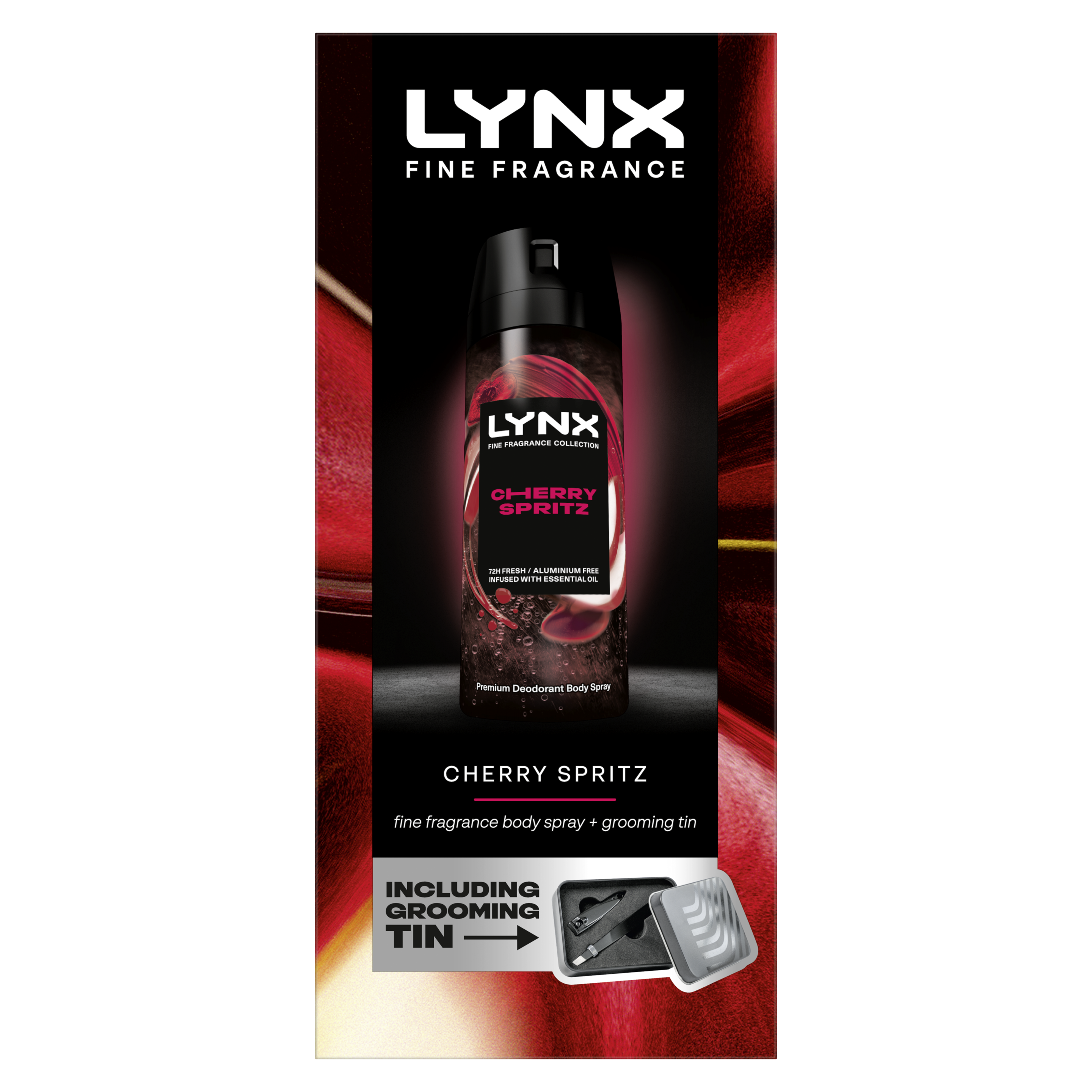 Lynx Fine Fragrance Cherry Spritz Body Spray & Grooming Tin Gift Set packshot