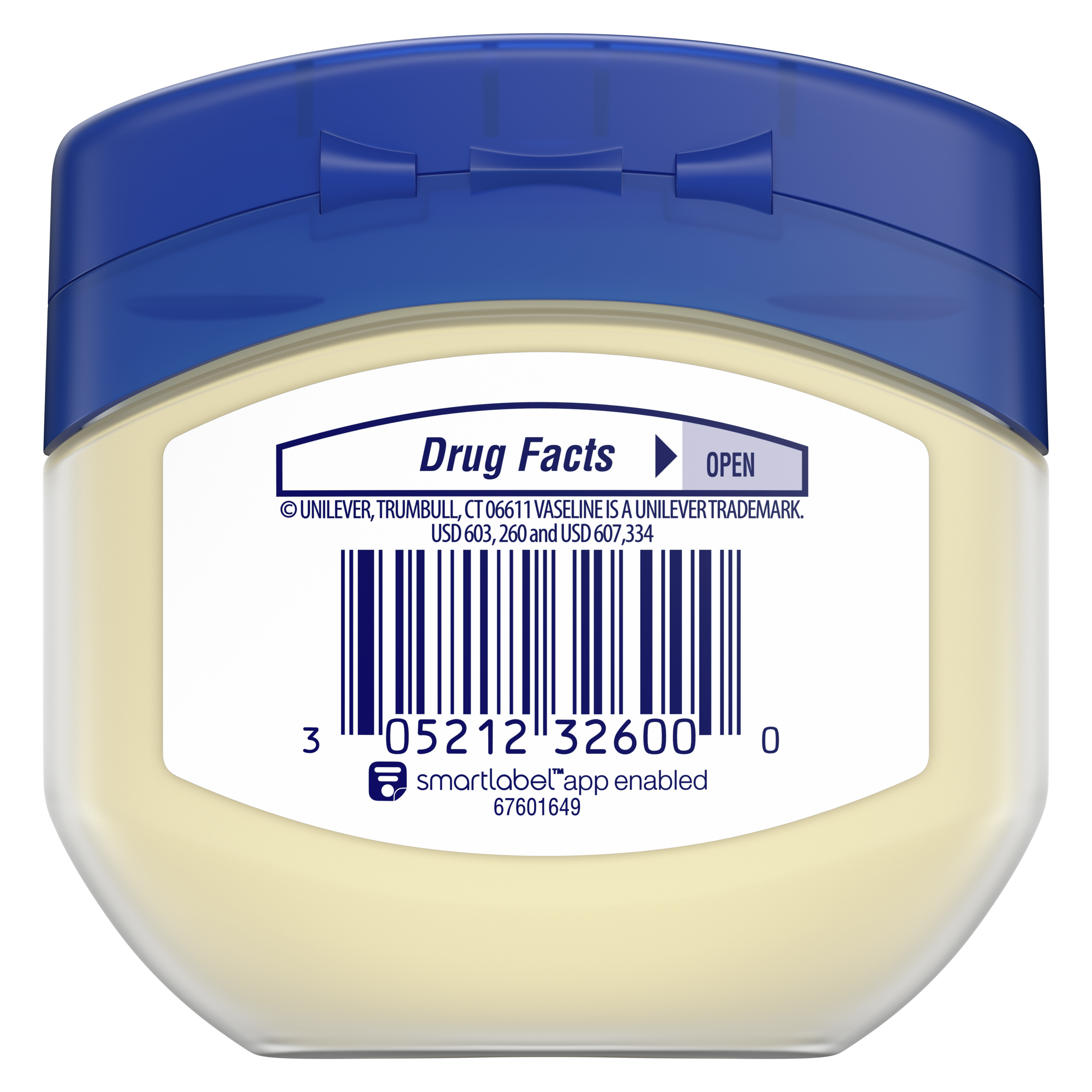 Vaseline® Healing Jelly Jar back of pack, Vaseline Jelly Texture, Vaseline Jelly Pack, Vaseline Slugging