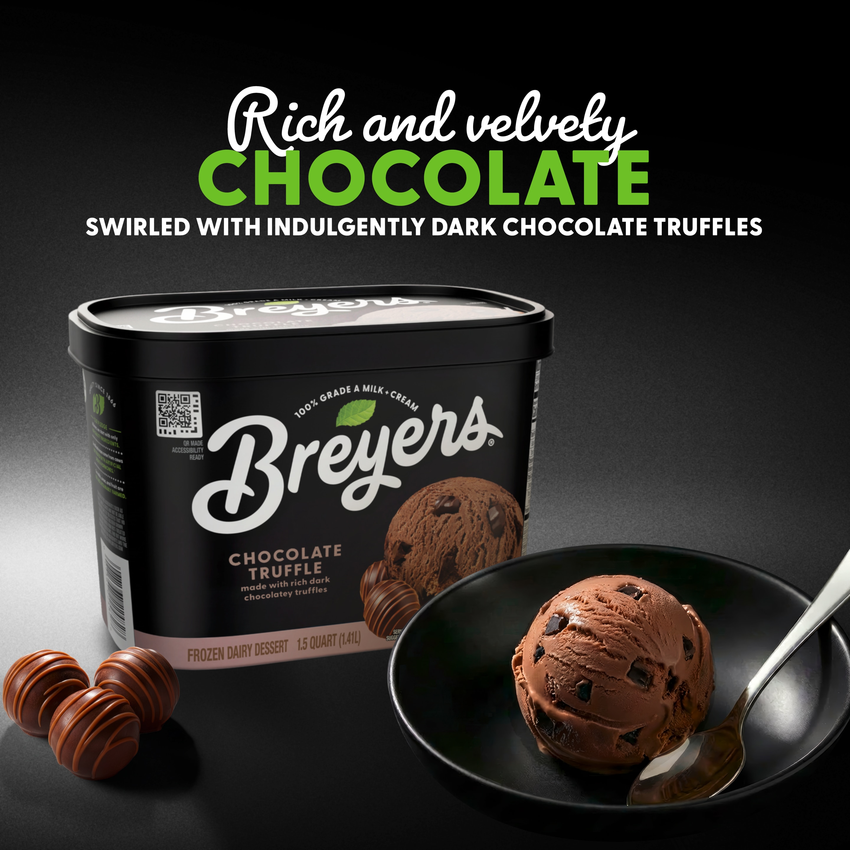 A 48 ounce tub of Breyers® Chocolate Truffle front of pack