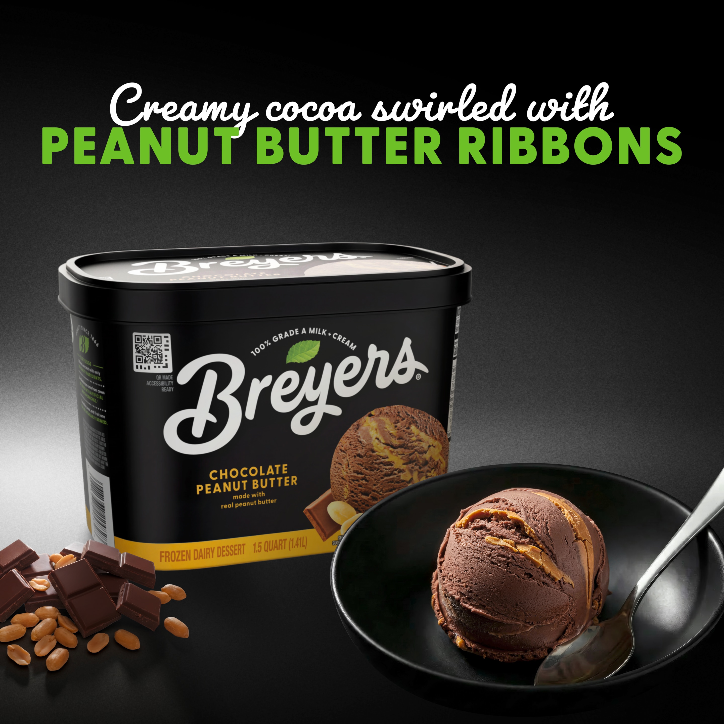 A 48 ounce tub of Breyers® Chocolate Peanut Butter front of pack
