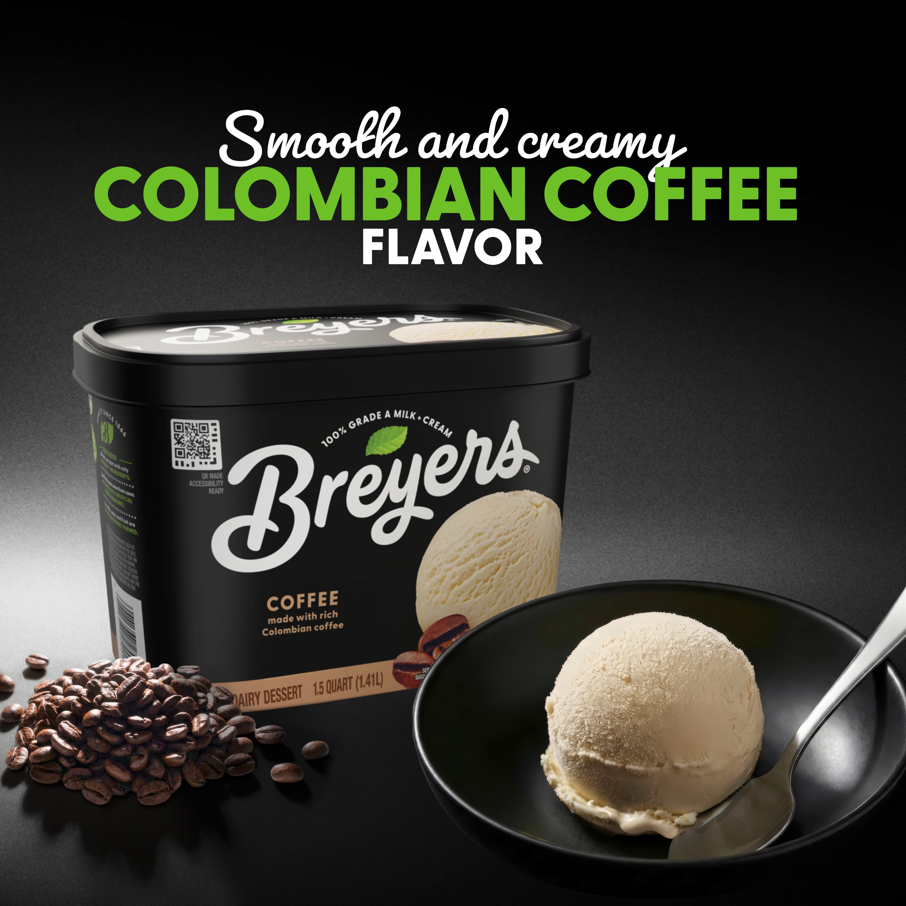 A 48 ounce tub of Breyers® Coffee front of pack