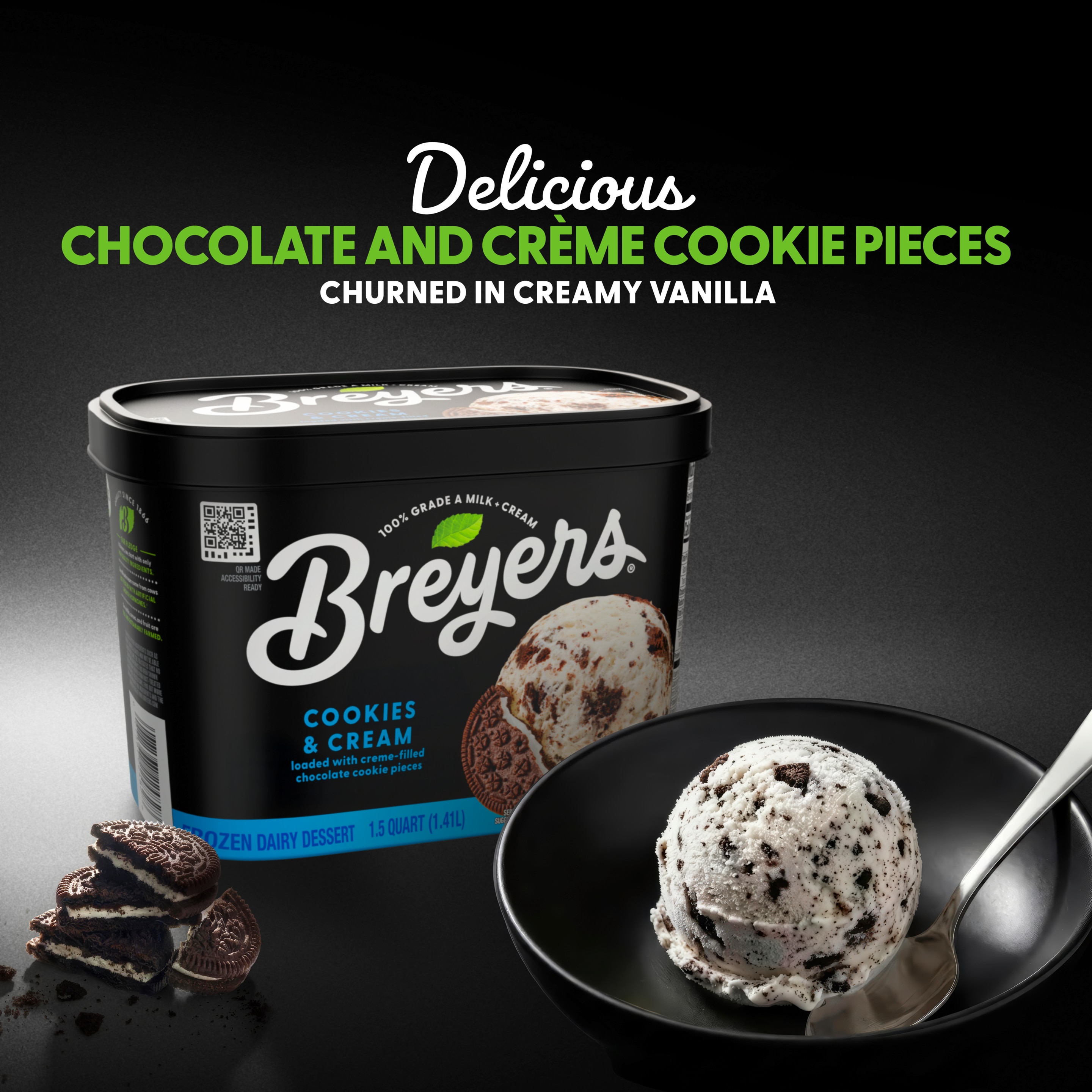 A 48 ounce tub of Breyers® Cookies & Cream front of pack