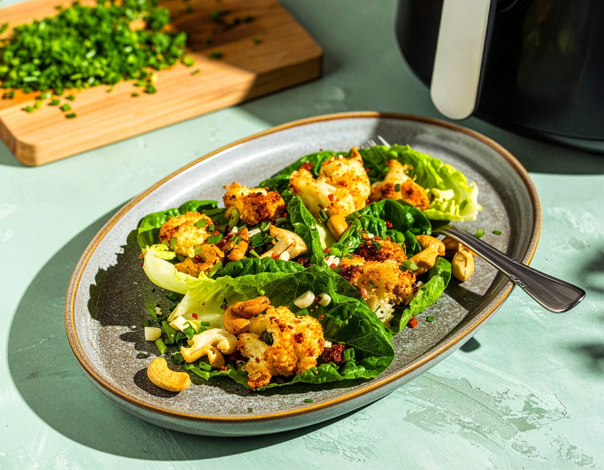 Cheesy Blumenkohl aus dem Air Fryer auf Romana-Salat 27 Min  recipe