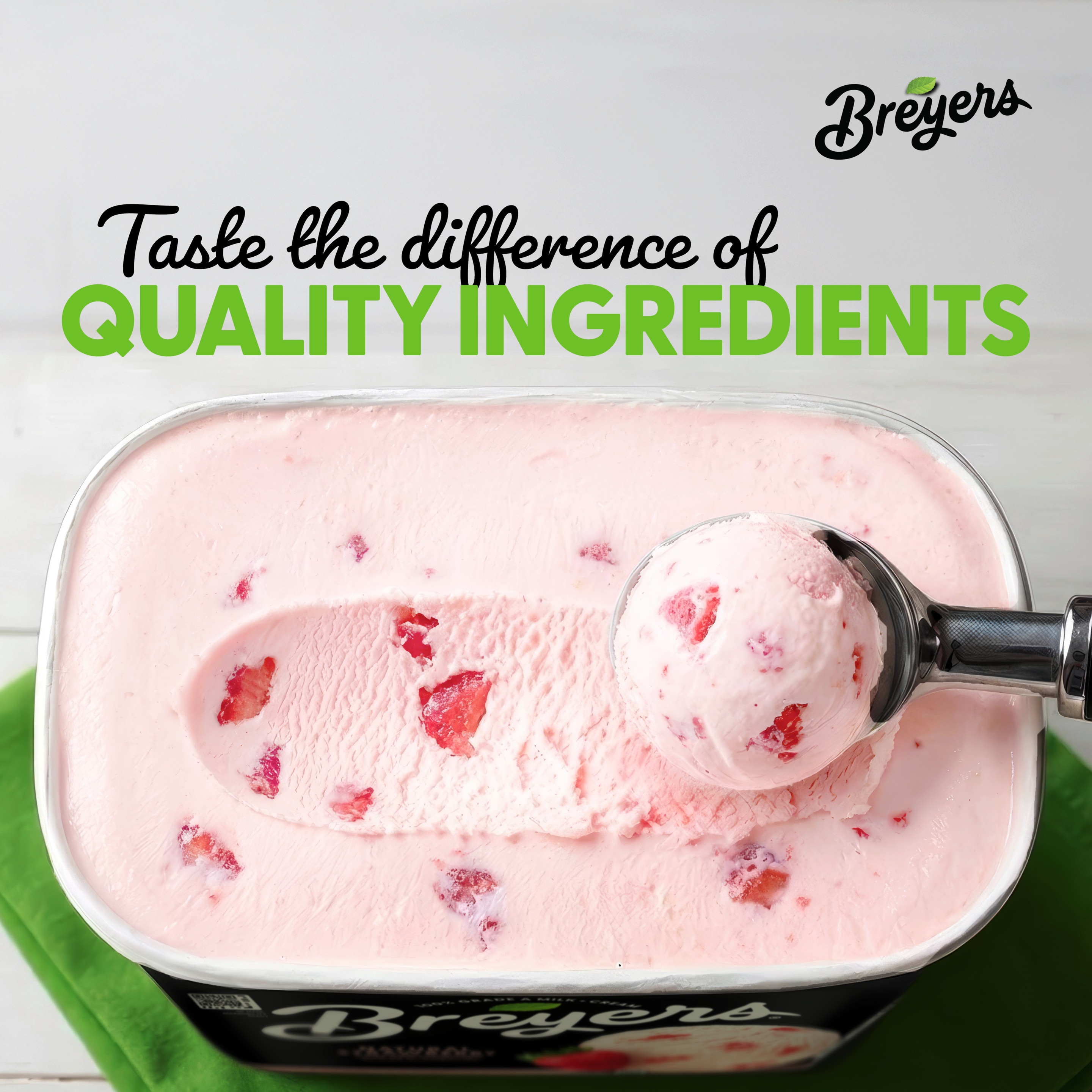 A 48 ounce tub of Breyers® Natural Strawberry Nutritional Panel