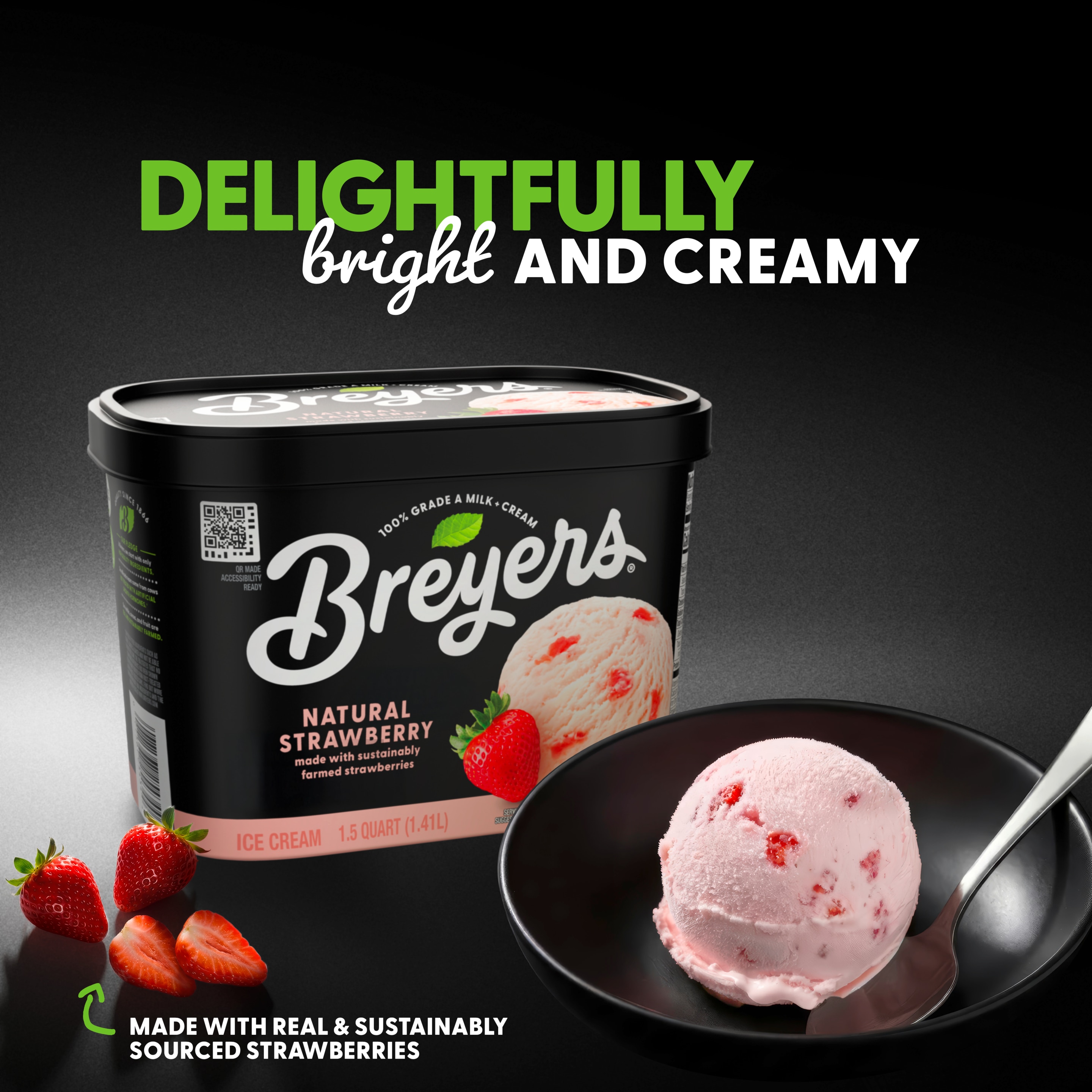 A 48 ounce tub of Breyers® Natural Strawberry front of pack
