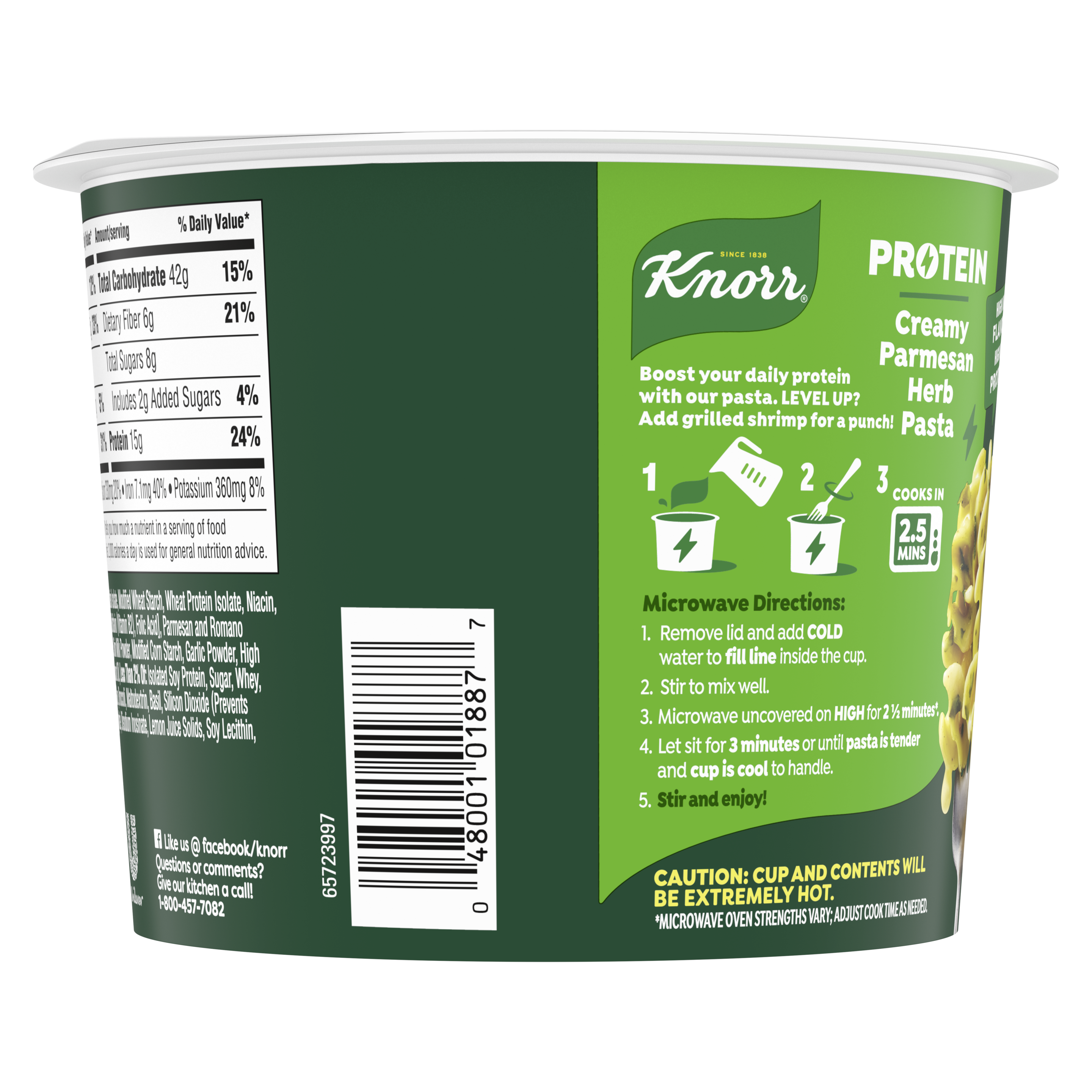 Creamy Parmesan Herb Pasta Protein Cup Back of Pack