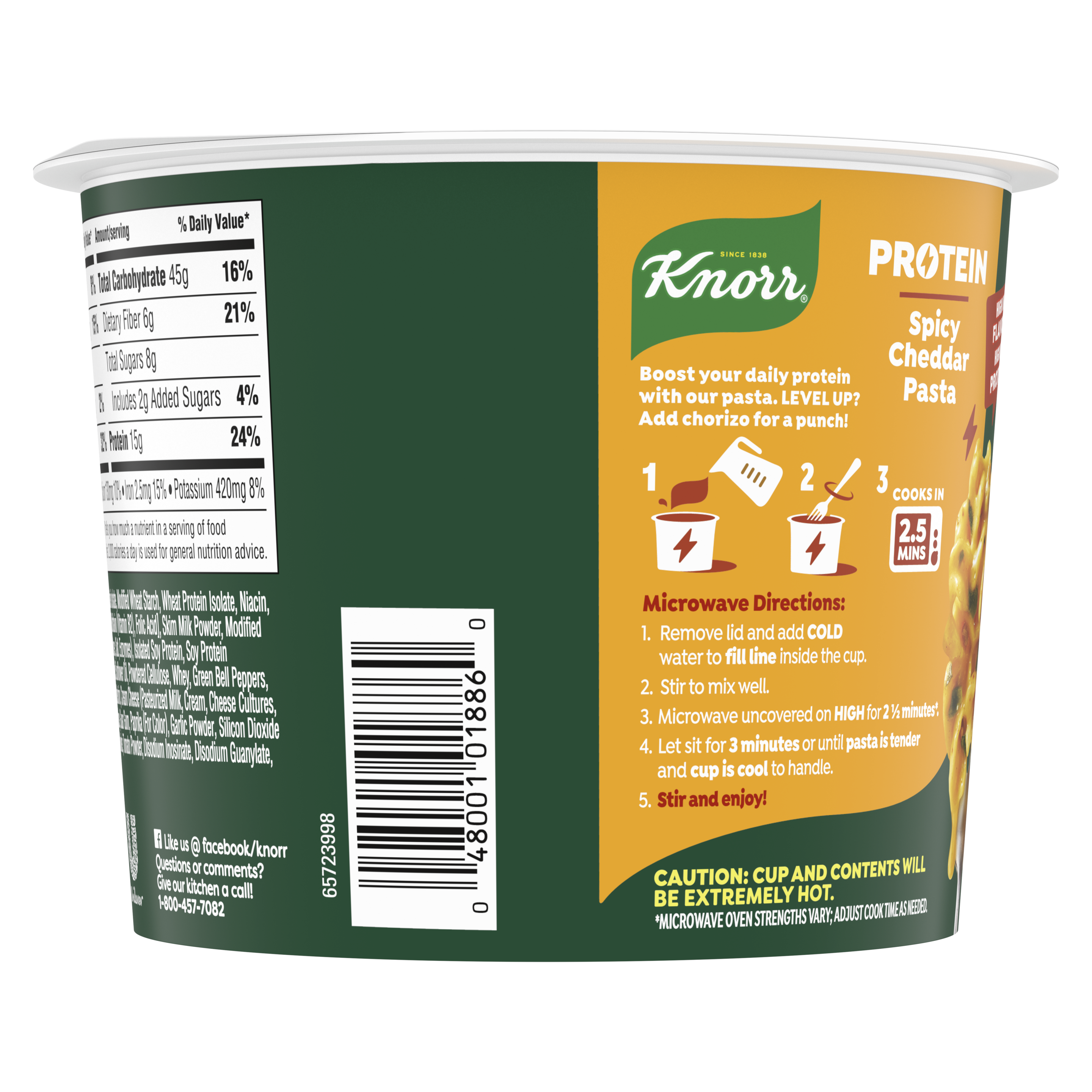 Spicy Cheddar Pasta Protein Cup Back of Pack