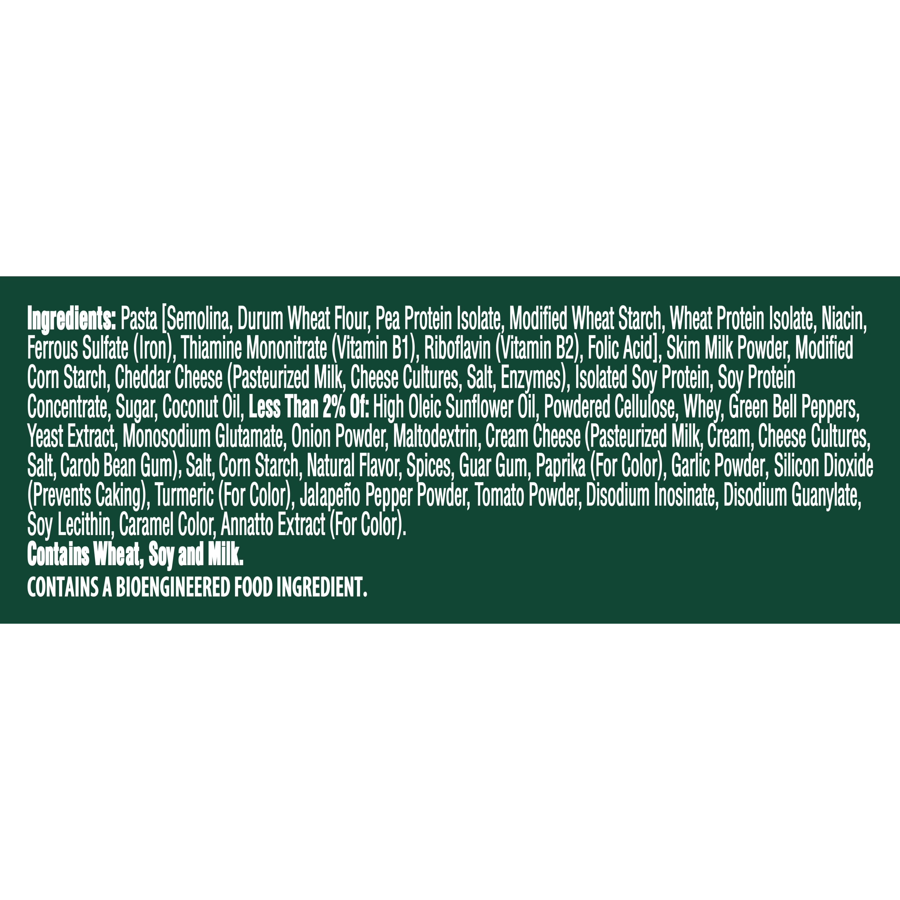 Spicy Cheddar Pasta Protein Cup Ingredients