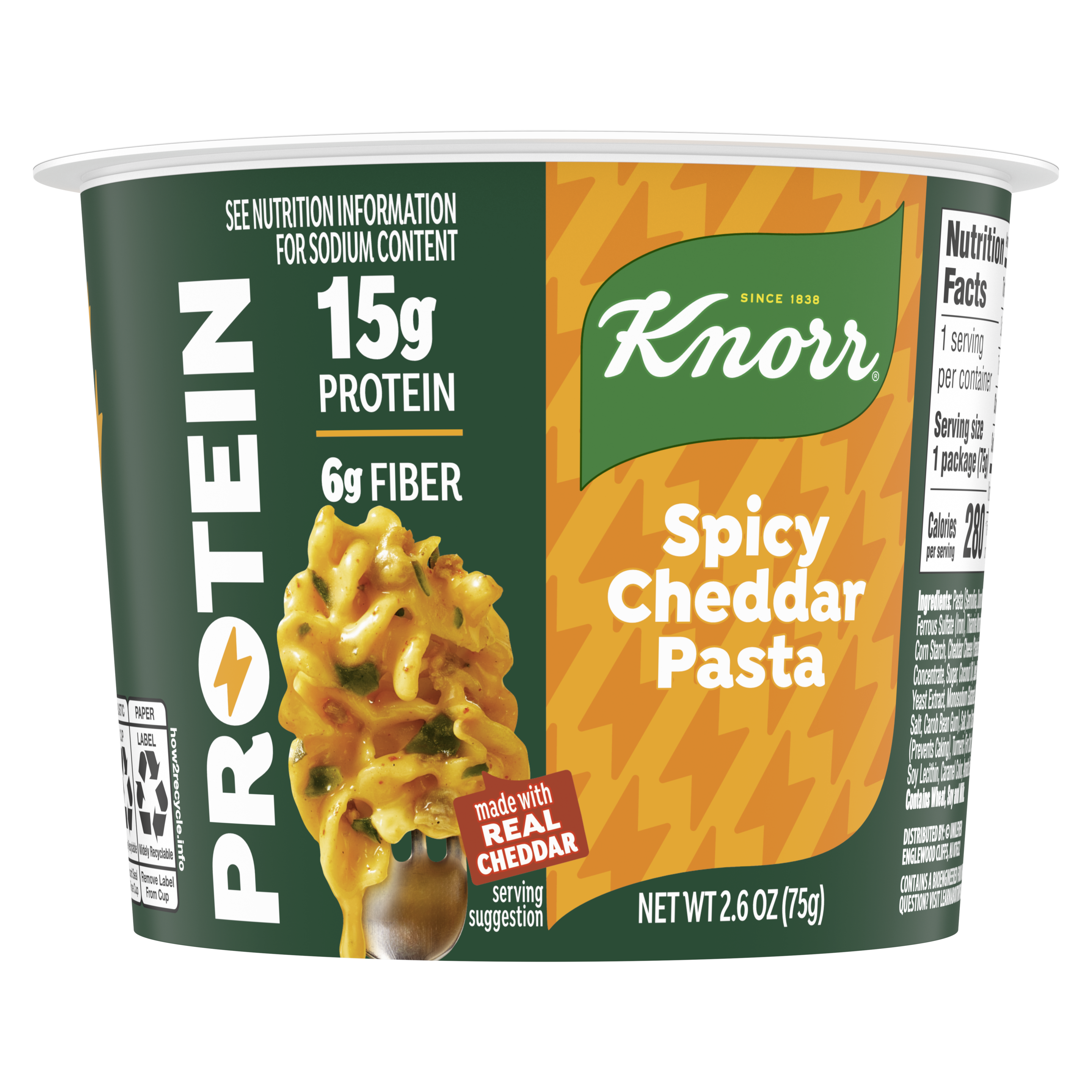 Spicy Cheddar Pasta Protein Cup Front of Pack packshot