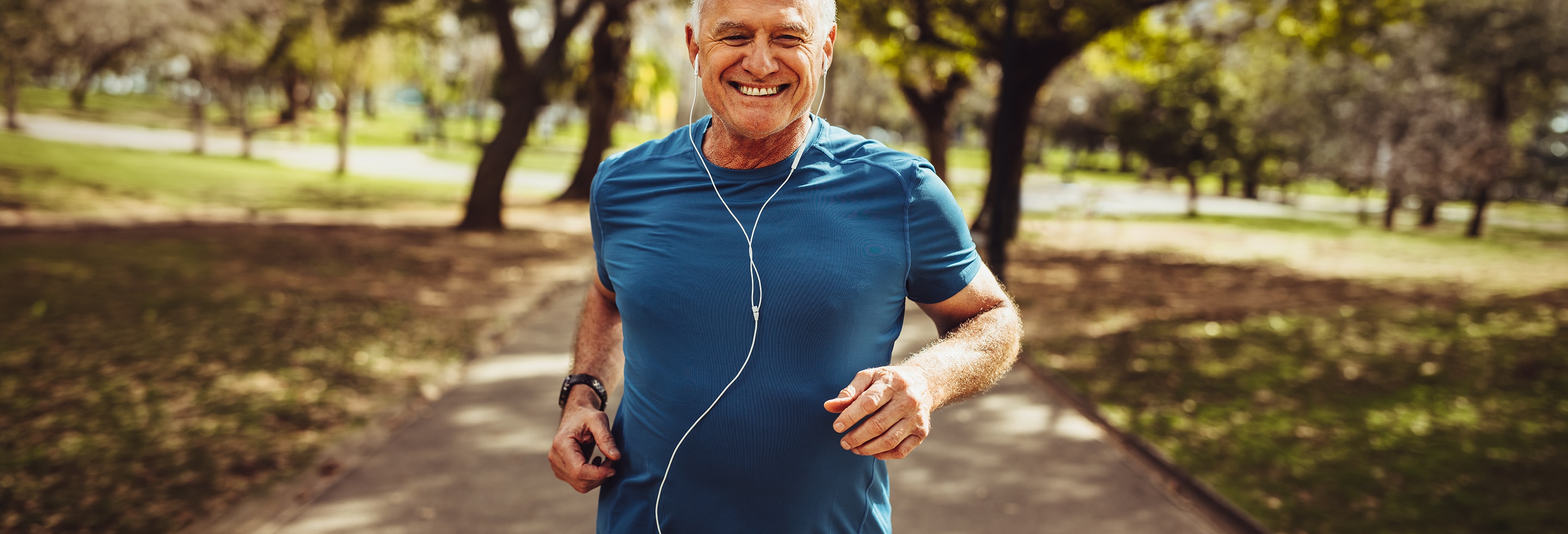 Older man jogging with no worry that his deodorant has stopped working 