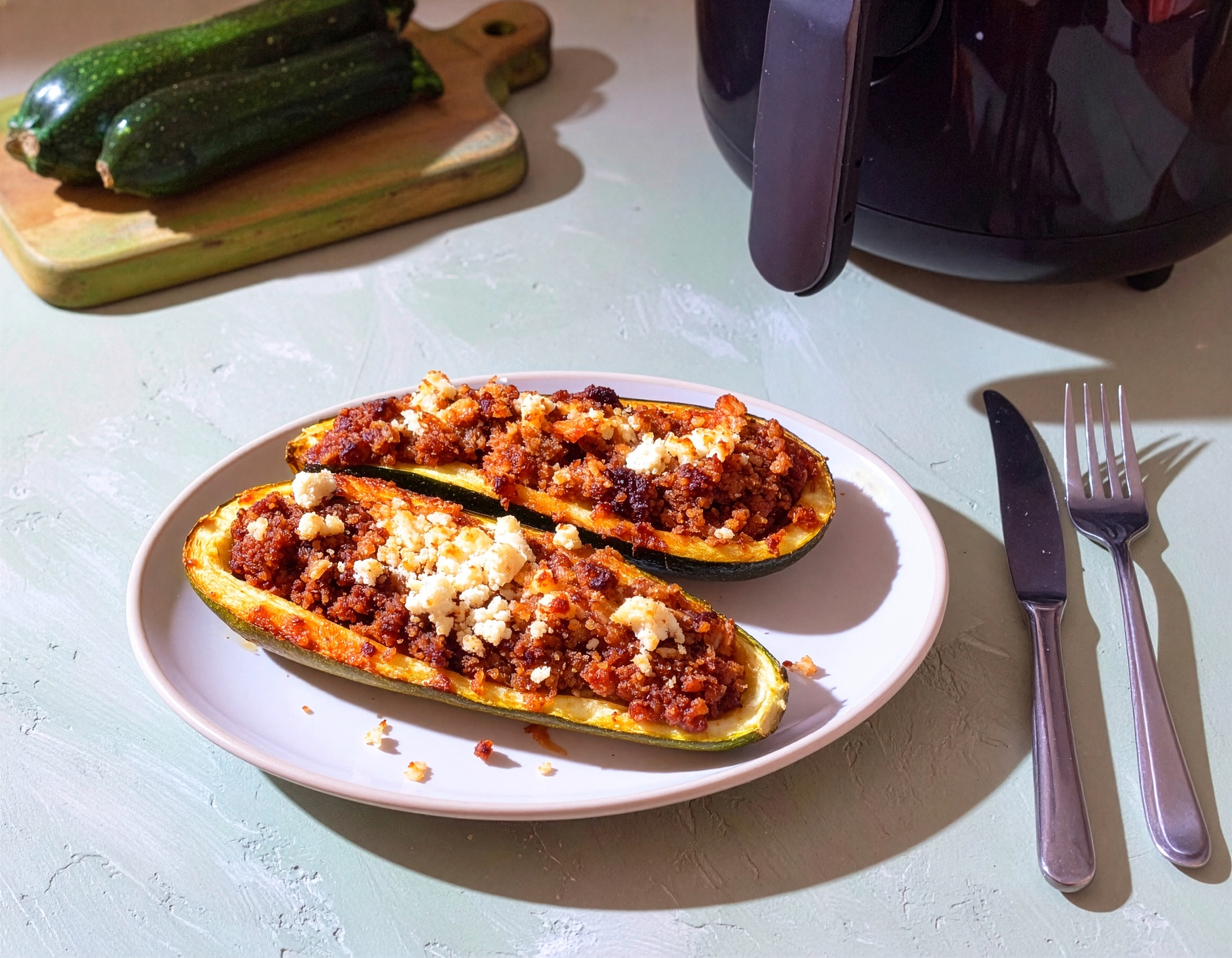 Gefüllte Zucchini mit Hackfleisch aus dem Air Fryer 30 Min  recipe
