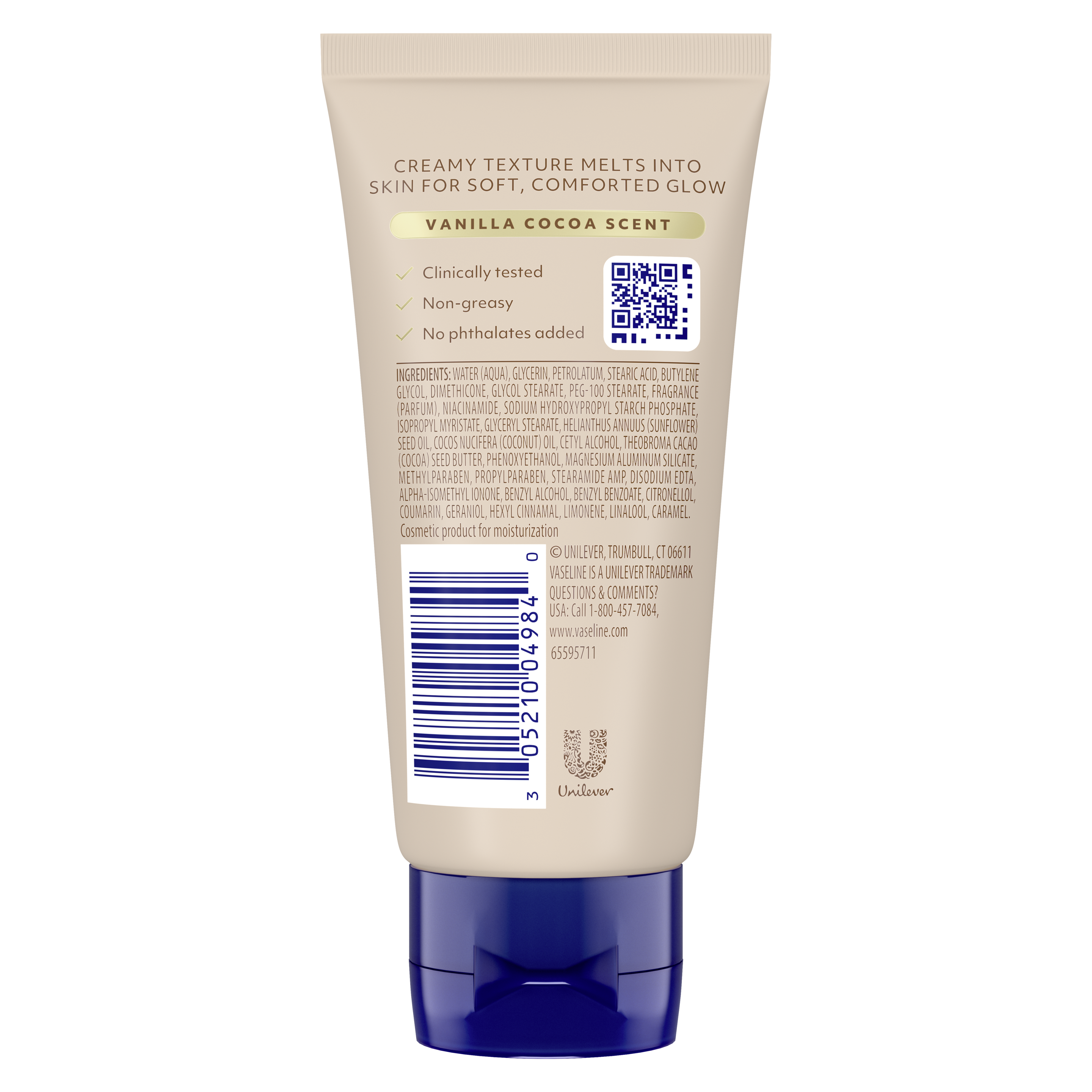 Vaseline® Vanilla Comfort Trial & Travel Lotion back of pack