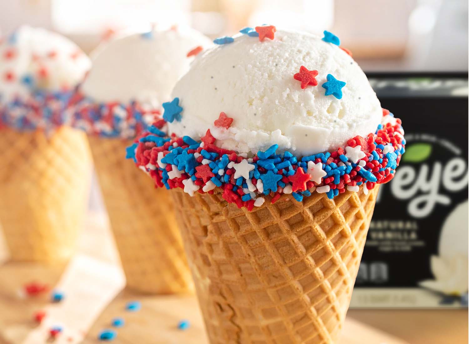 4th of July Ice Cream Cone with Breyers Natural Vanilla Ice Cream