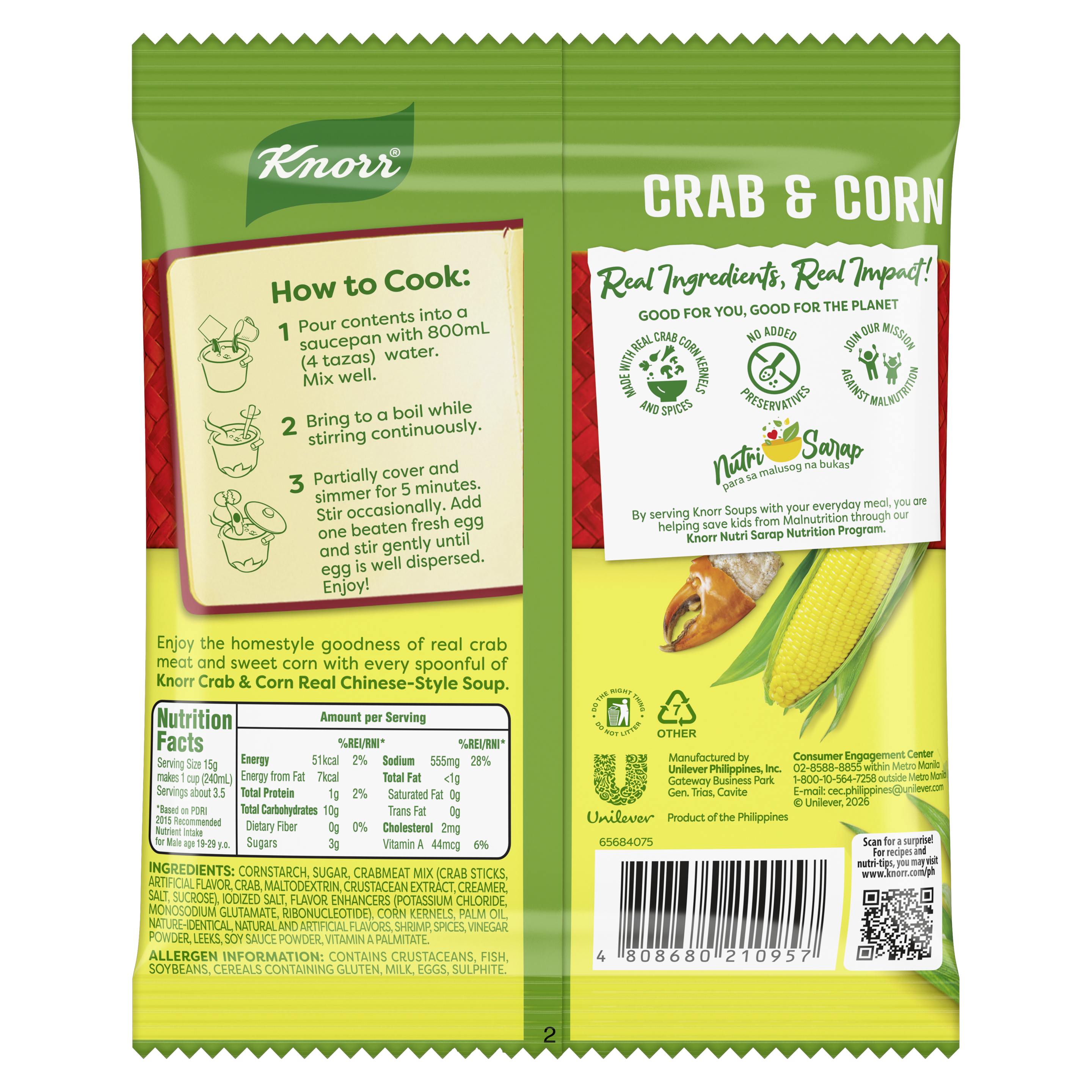 KNORR  Crab and Corn Soup Mix Crab and Corn Soup Mix Crab & Corn Made with Real Crab Meat, Sweet Corn, and Leeks 60g packshot
