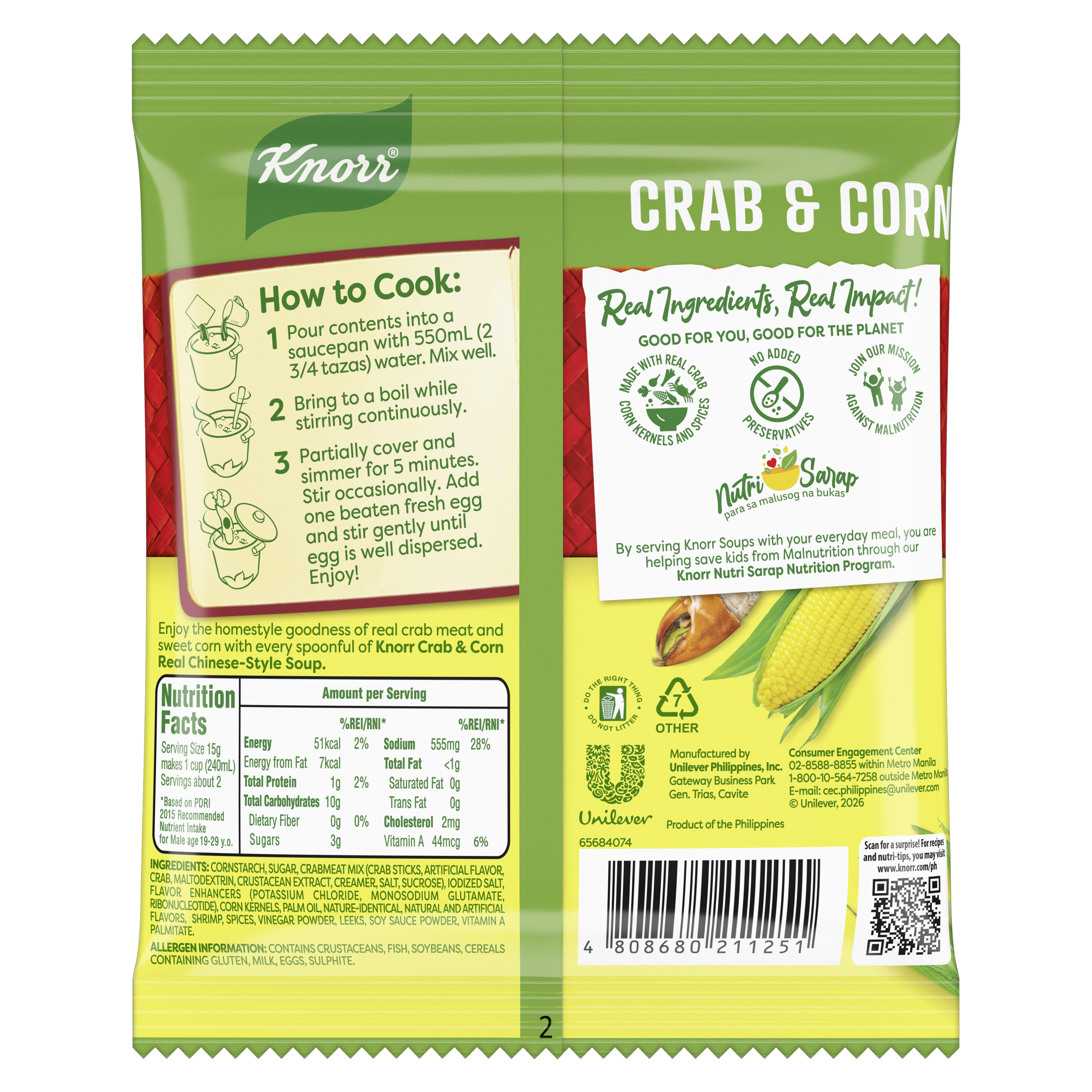 KNORR Chinese Soup Crab and Corn Soup Mix  Crab and Corn Made with Real Crab Meat, Sweet Corn, and Leeks 40g packshot