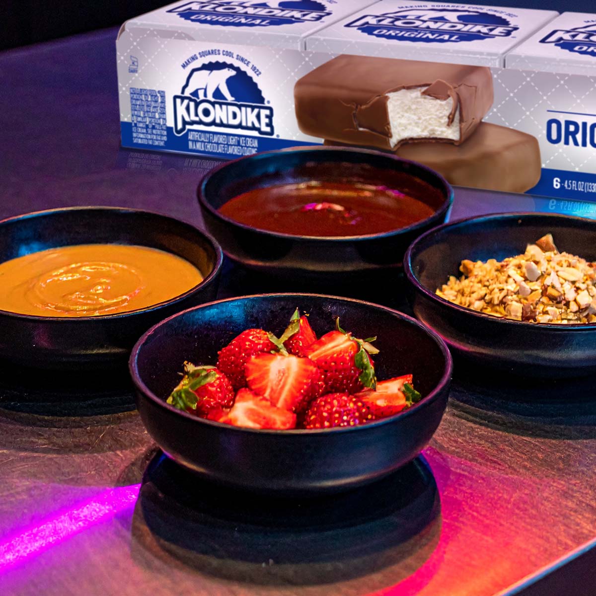 Topping ideas for a Brioche Ice Cream Sandwich with Klondike Ice Cream Bar