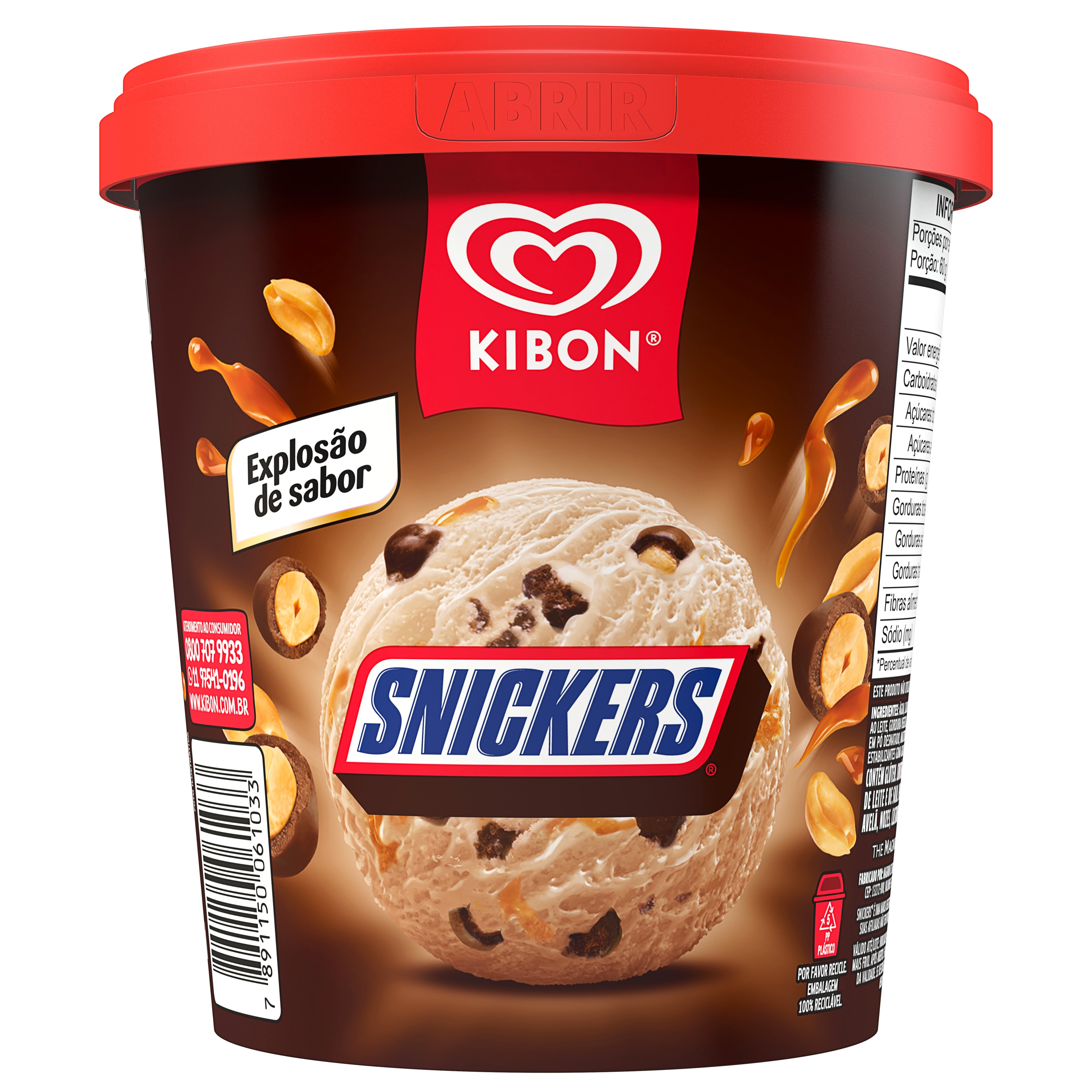 Pote do sorvete sabor Snickers da Kibon packshot