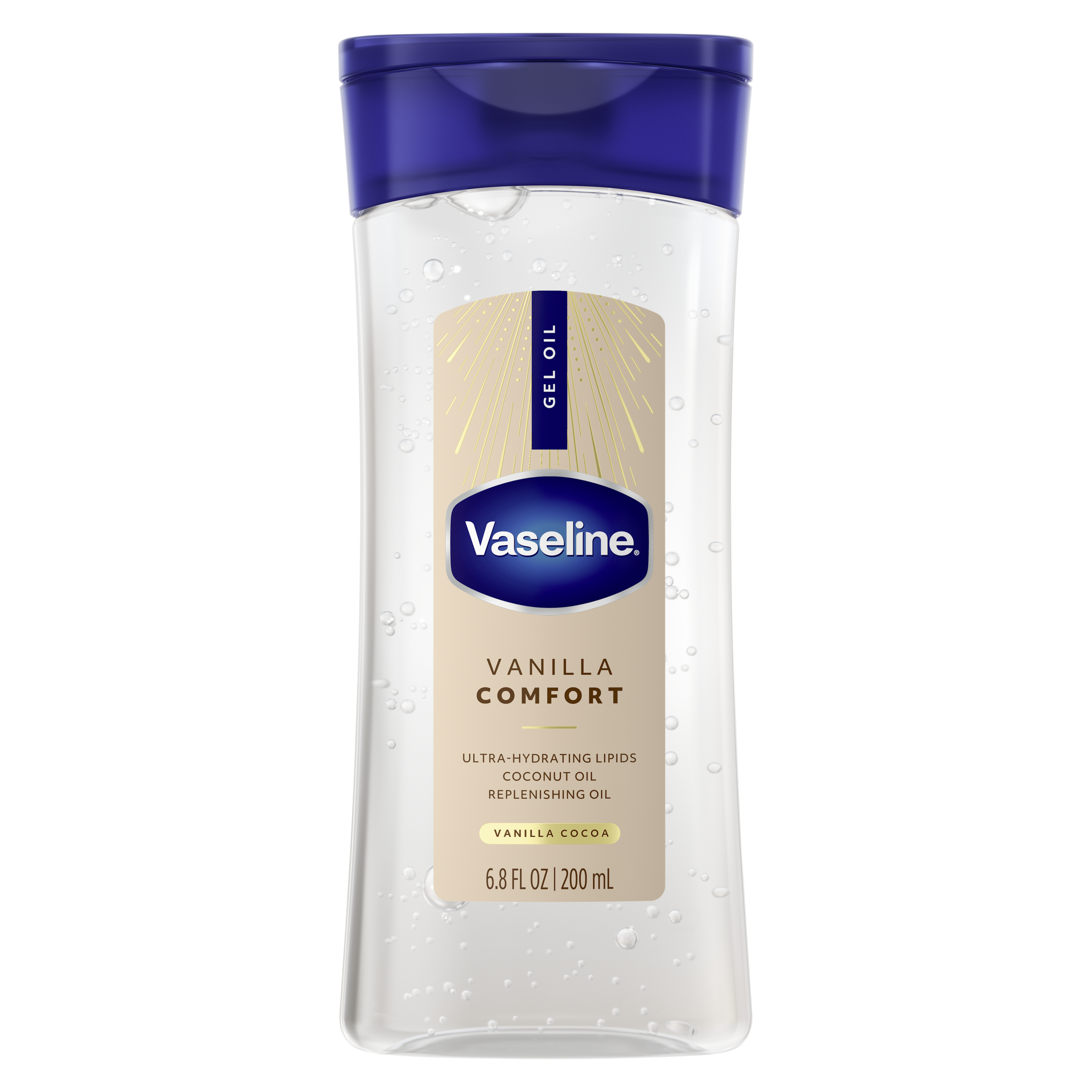 Vaseline® Vanilla Comfort Gel Oil front of pack packshot