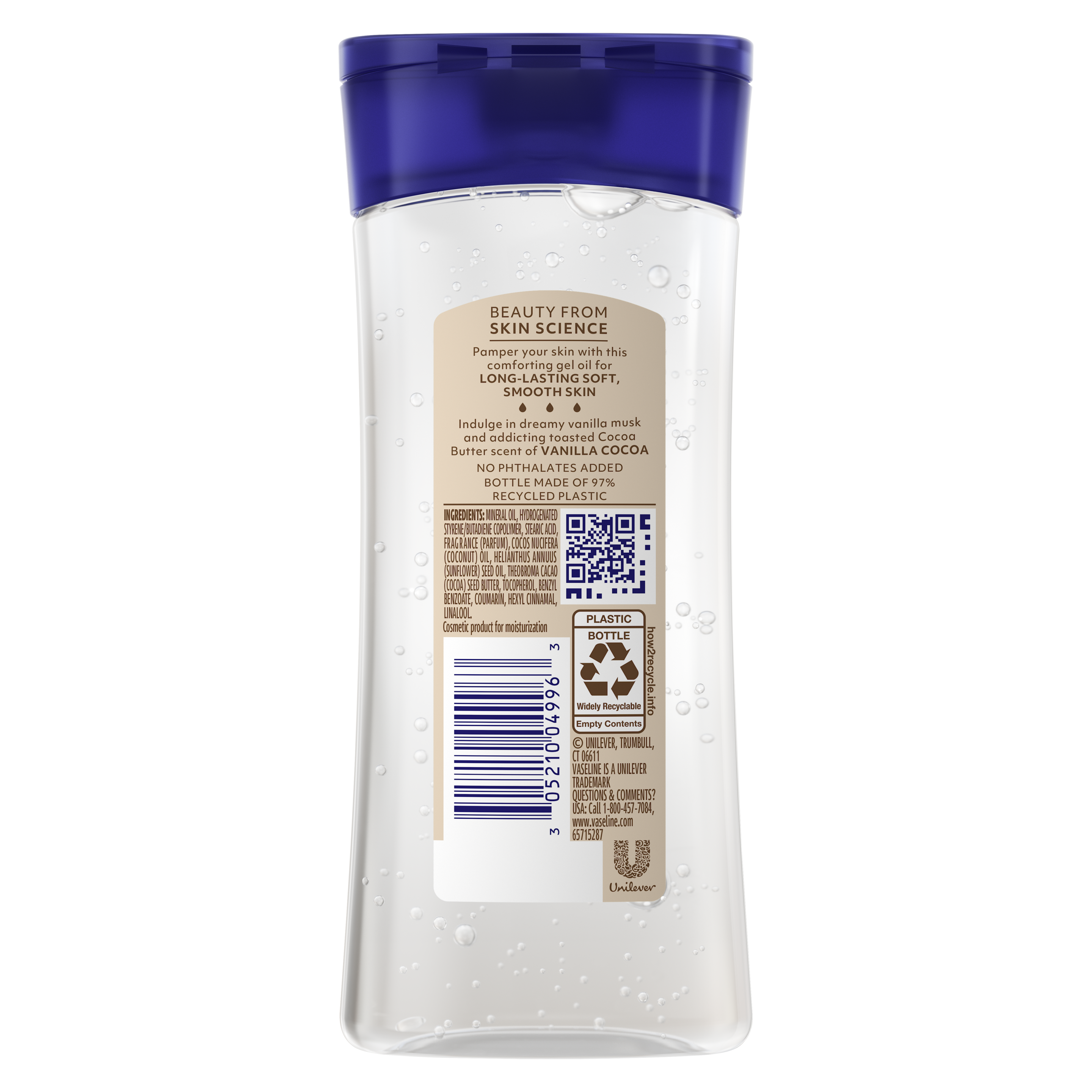 Vaseline® Vanilla Comfort Gel Oil back of pack