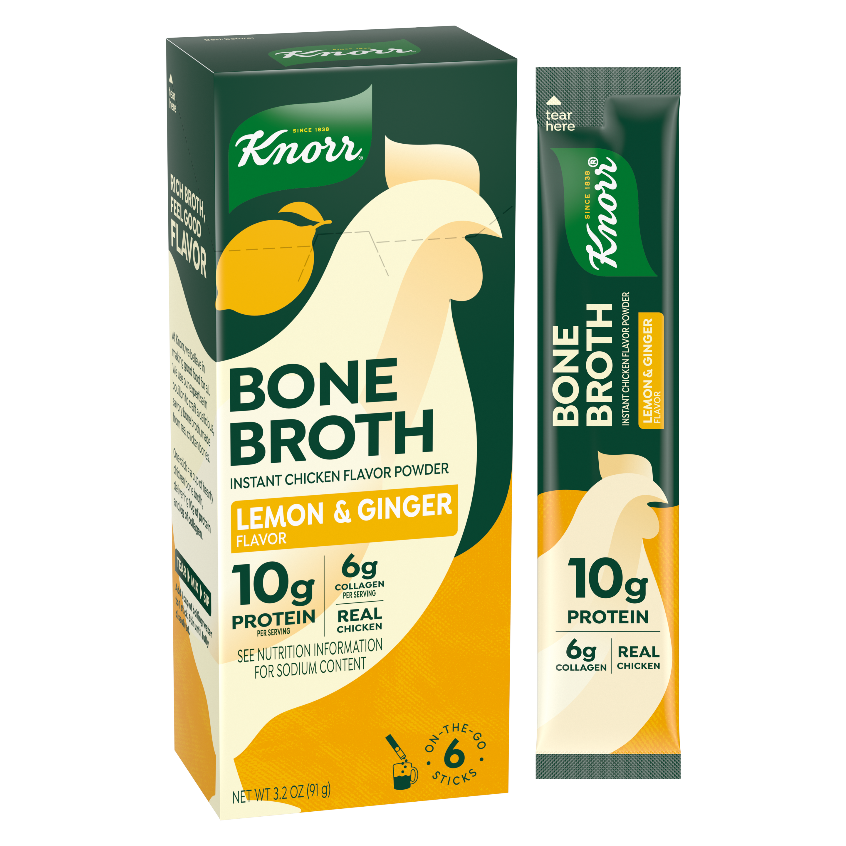 Knorr Lemon & Ginger Bone Broth font of pack packshot