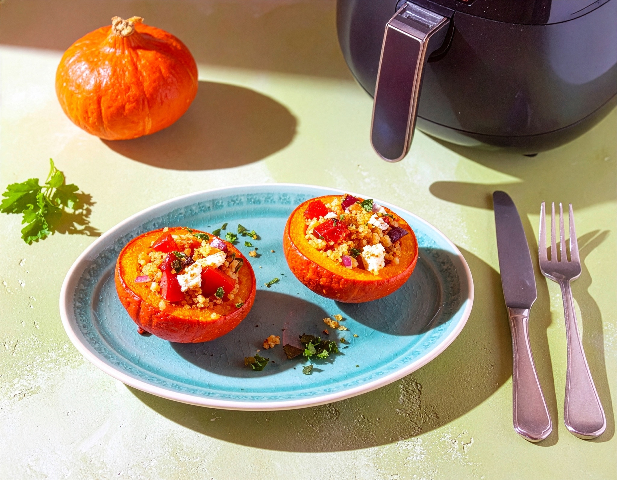 Vegetarisch gefüllter Kürbis aus dem Air Fryer 40 Min  recipe
