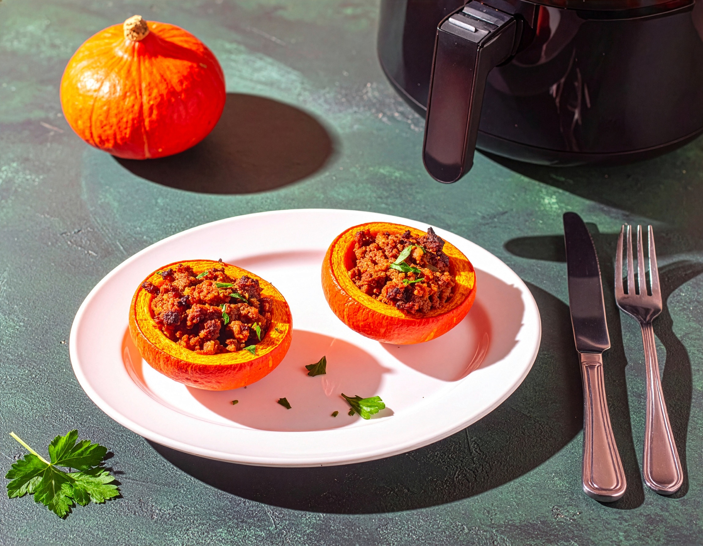 Gefüllter Kürbis mit Hackfleisch aus dem Air Fryer