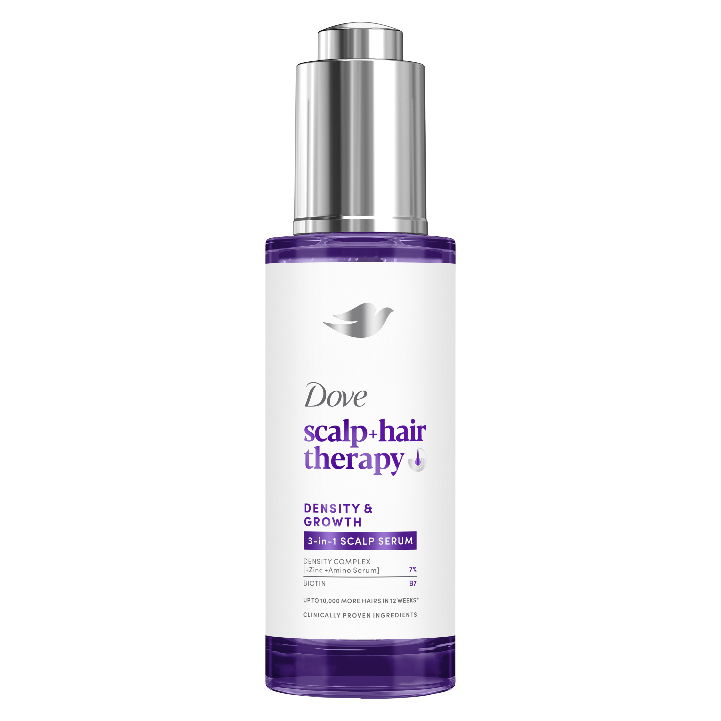 DOVE Scalp + Hair Therapy Serum voor tot wel 10.000 meer haren in 12 weken* Density & Growth¹ haarserum met 3 voordelen in 1 45 ml packshot