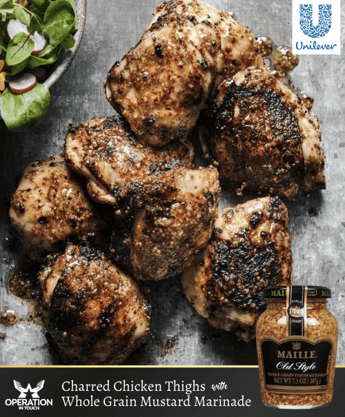 Maille charred chicken thighs with whole grain mustard marinade article