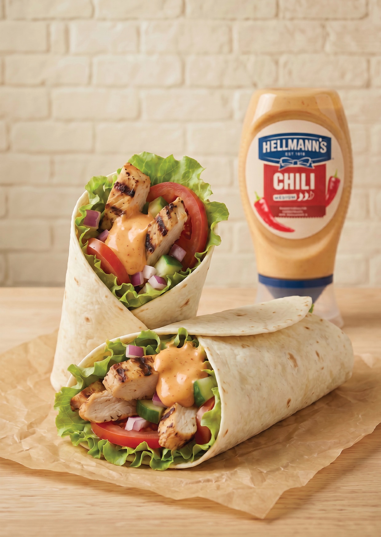 Spicy Chicken Wrap avec Hellmann’s Sauce Chili 30 Minutes  recipe
