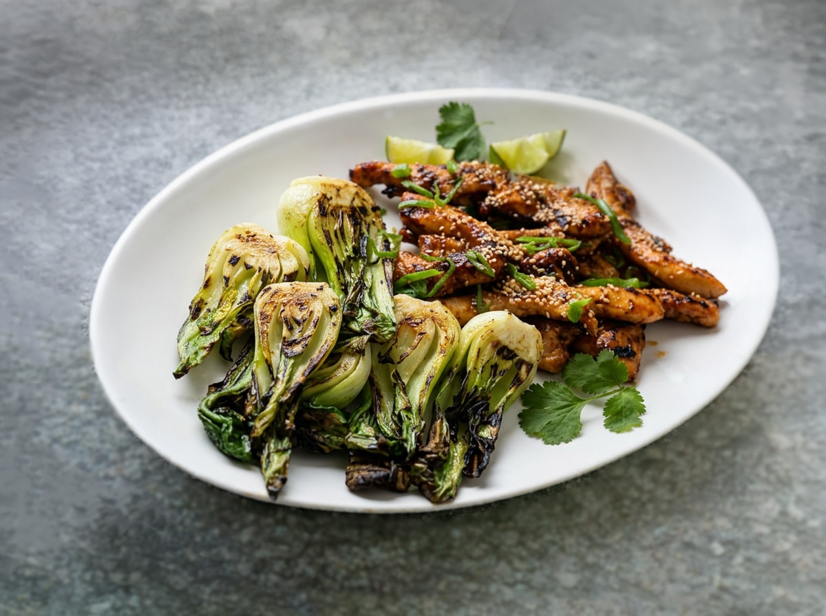Korean Style BBQ Chicken with Grilled Baby Bok Choy