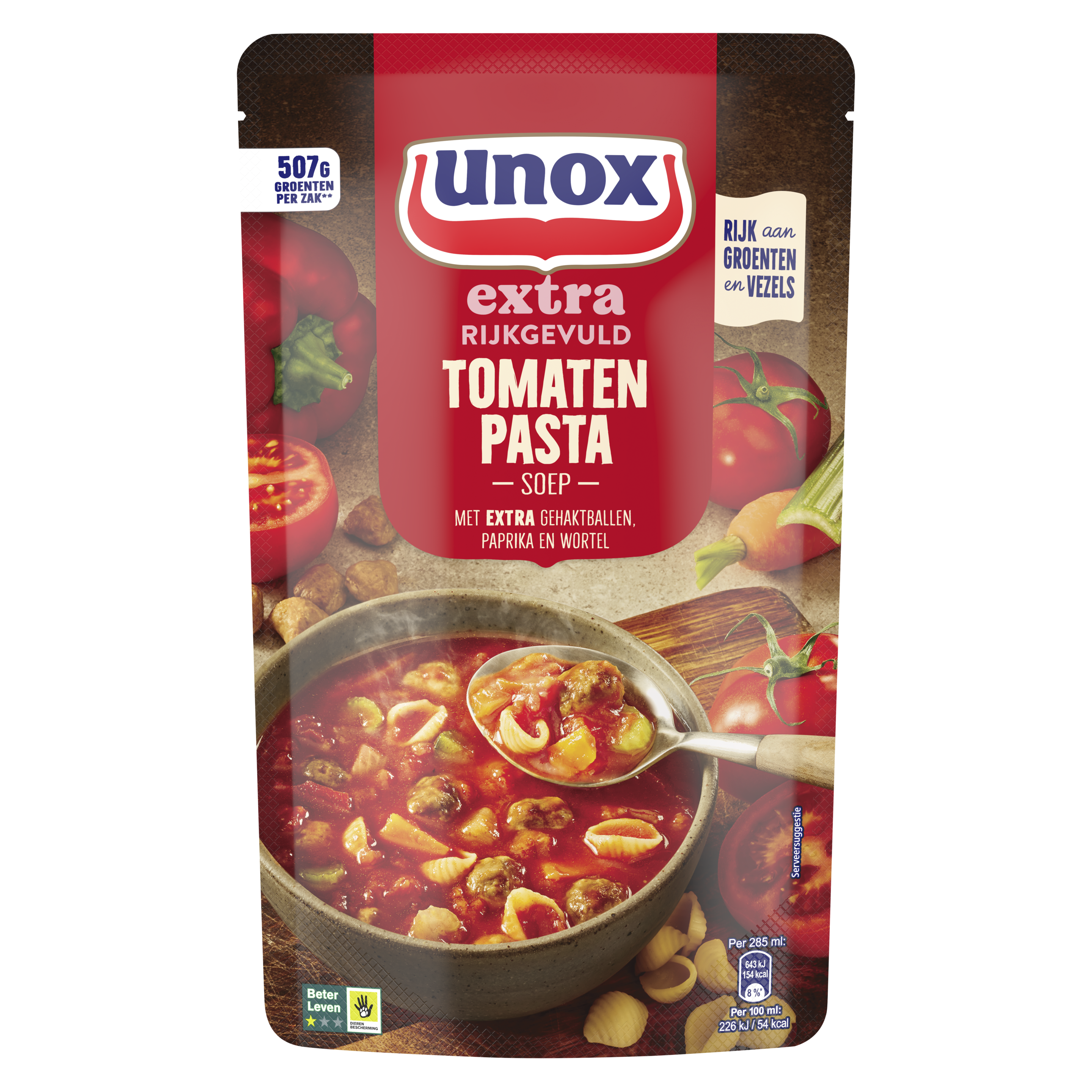 Unox  Soep In Zak Tomatensoep met extra gehaktballetjes 570 ml packshot
