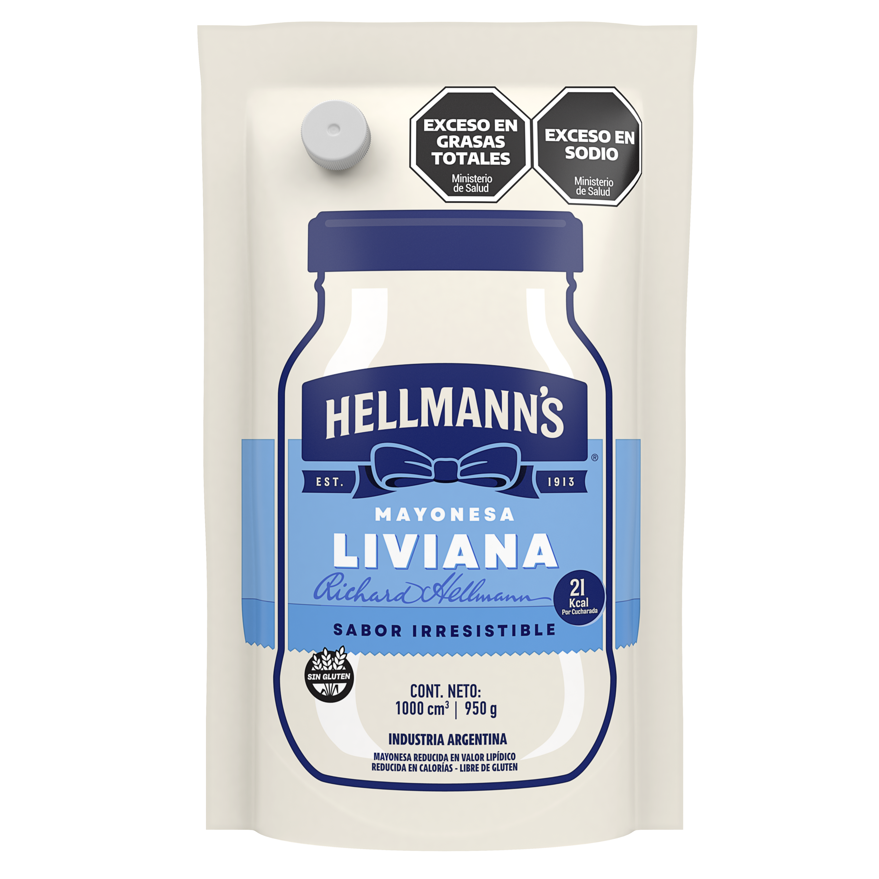 Envase doypack de mayonesa liviana Hellmann´s con menos calorías packshot