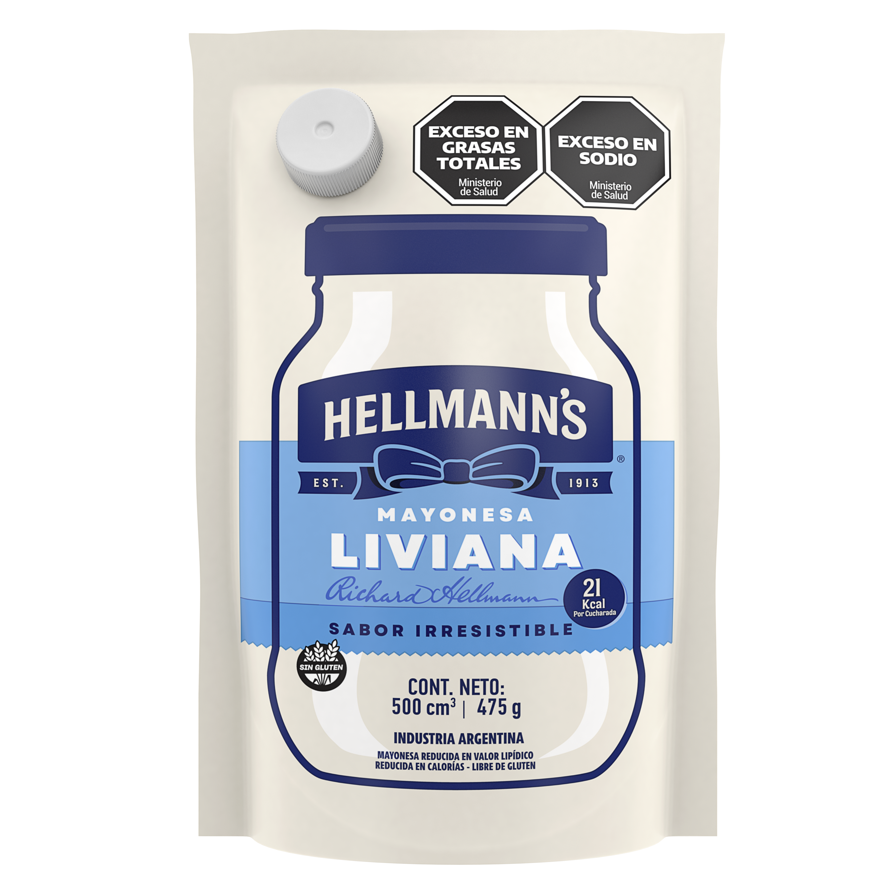 Envase doypack de mayonesa liviana Hellmann´s con menos calorías