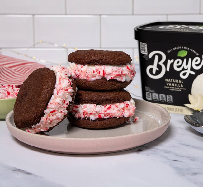 Peppermint Ice Cream Sandwiches with Breyers Natural Vanilla Ice Cream