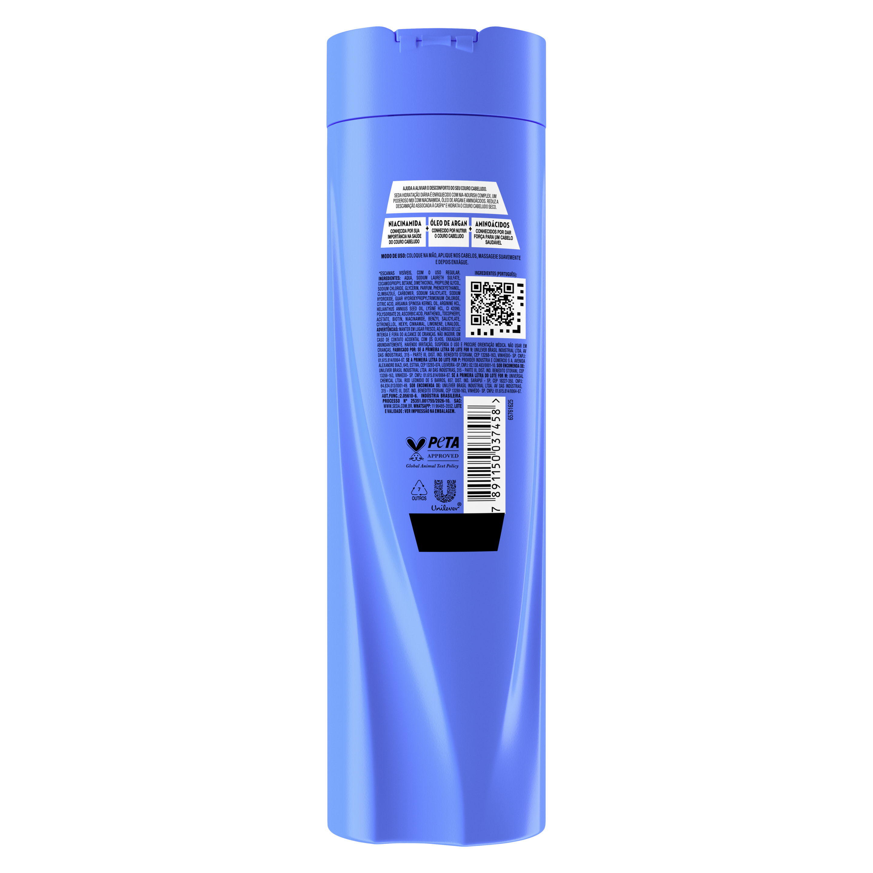 Uma imagem traseira da embalagem de Shampoo Seda Anticaspa 325ml