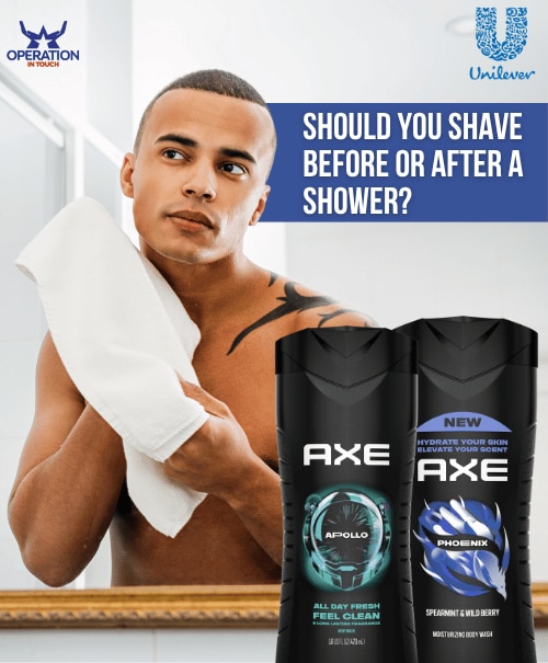 AXE shave before or after a shower article copy