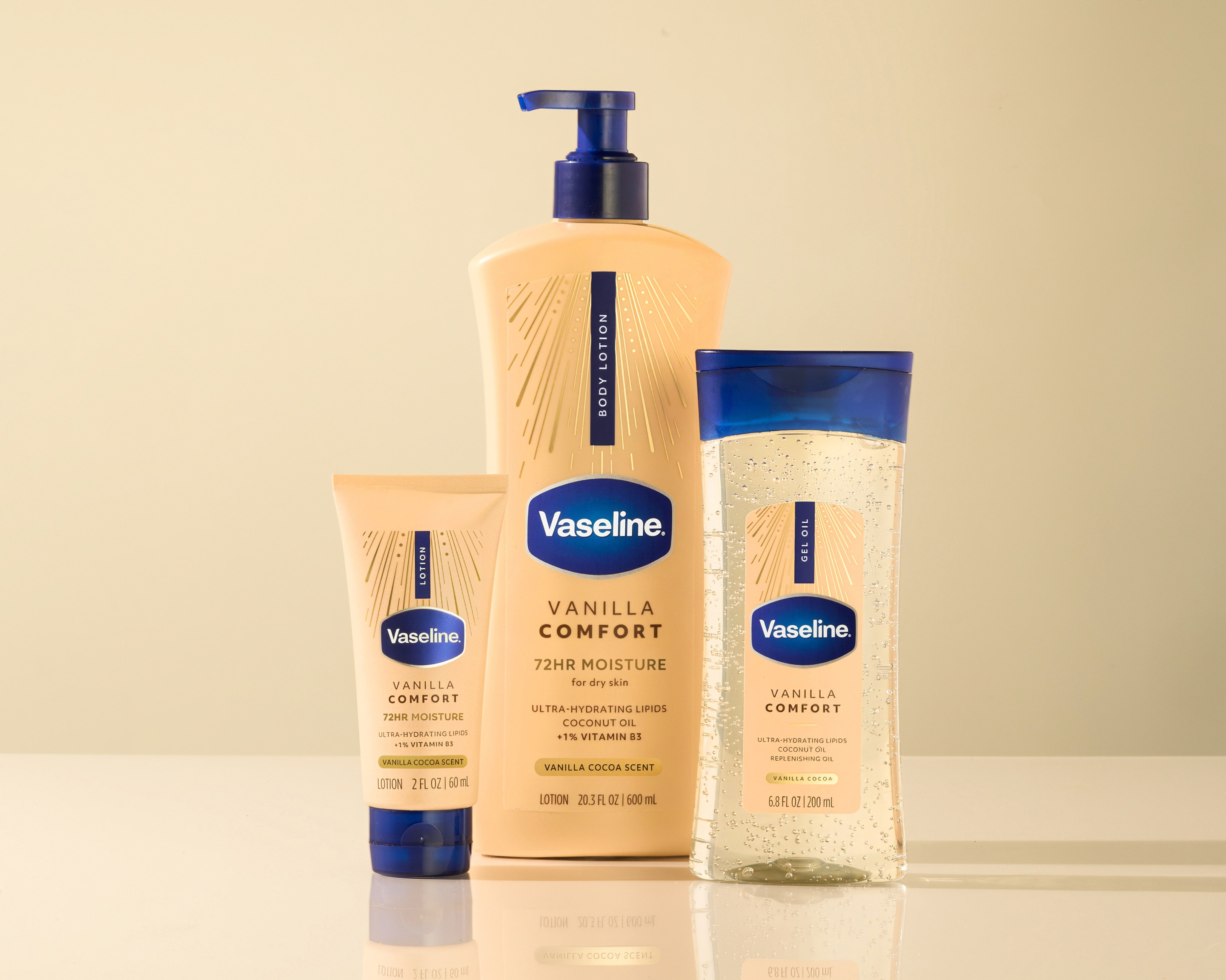 Vaseline vanilla comfort bottles lineup