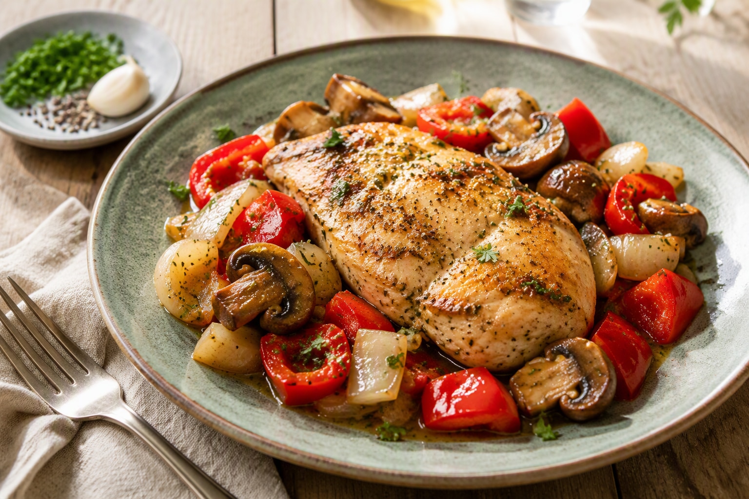 Savory Herb & Garlic Skillet Chicken & Vegetables 25 Minutes  recipe