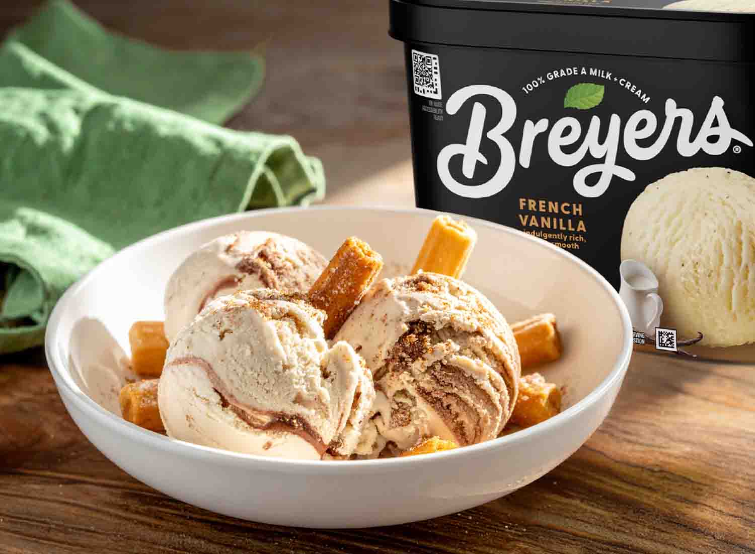 No-Churn Cinnamon Ice Cream Recipe with Churro Crunch with Breyers French Vanilla Ice Cream